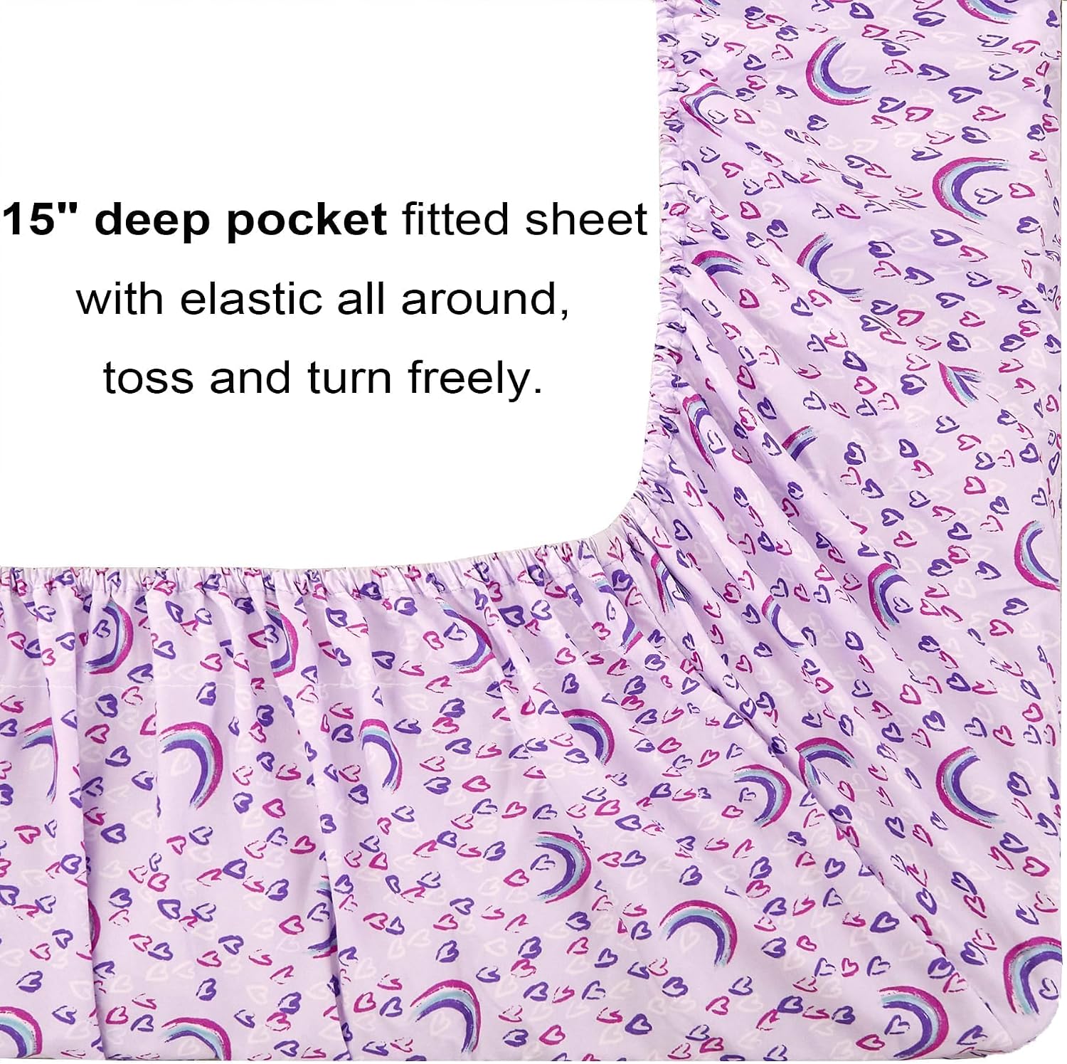 Detalle 2 de Mooreeke Full Size 8-Piece Kids’ Comforter Set, Purple Rainbow Microfiber