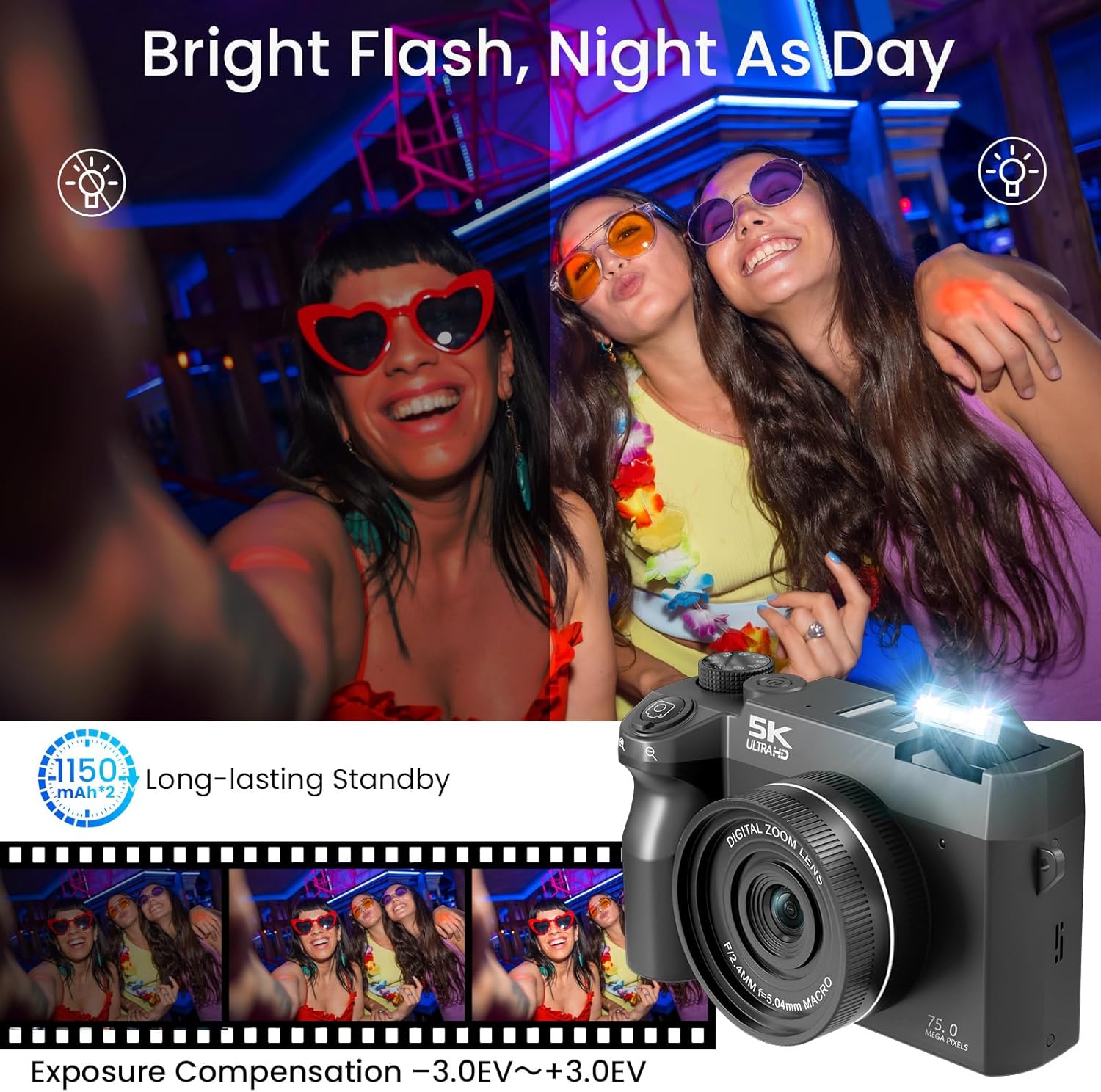 Detalle de SOPPY 5K Digital Camera: 75MP, 5K UHD, 18x Zoom, and Dual Batteries – A Basic Photo/Video Companion for Kids and Beginners