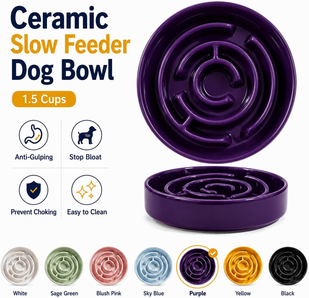 Thumbnail 5 de Ceramic Slow Feeder Dog Bowl, 1.5-Cup Capacity