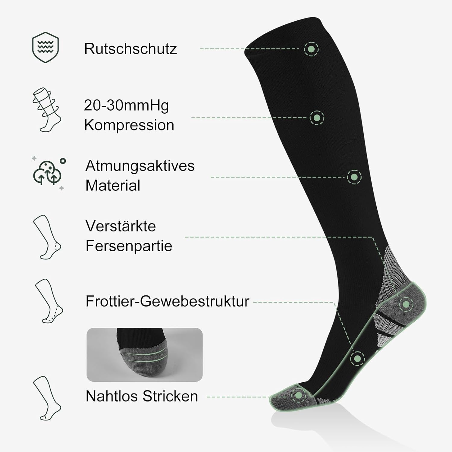 Thumbnail 2 de Effeet Kompressionsstrümpfe für Damen & Herren (2 Paar), gepolsterte Kompressionssocken 35–50