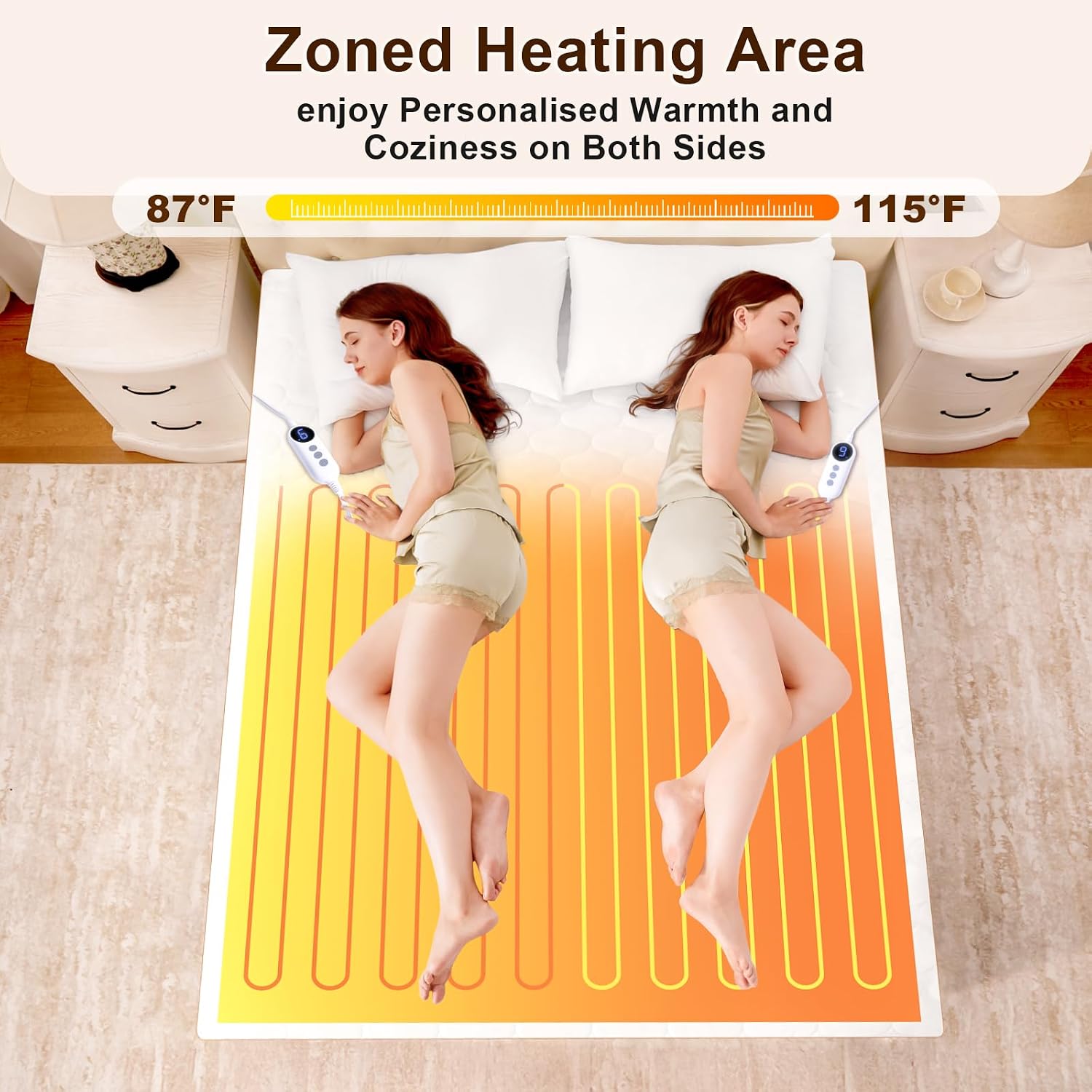 Thumbnail 6 de HYLEORY Queen Heated Mattress Pad, Dual Controls, 9 Heat Settings, Deep Pocket
