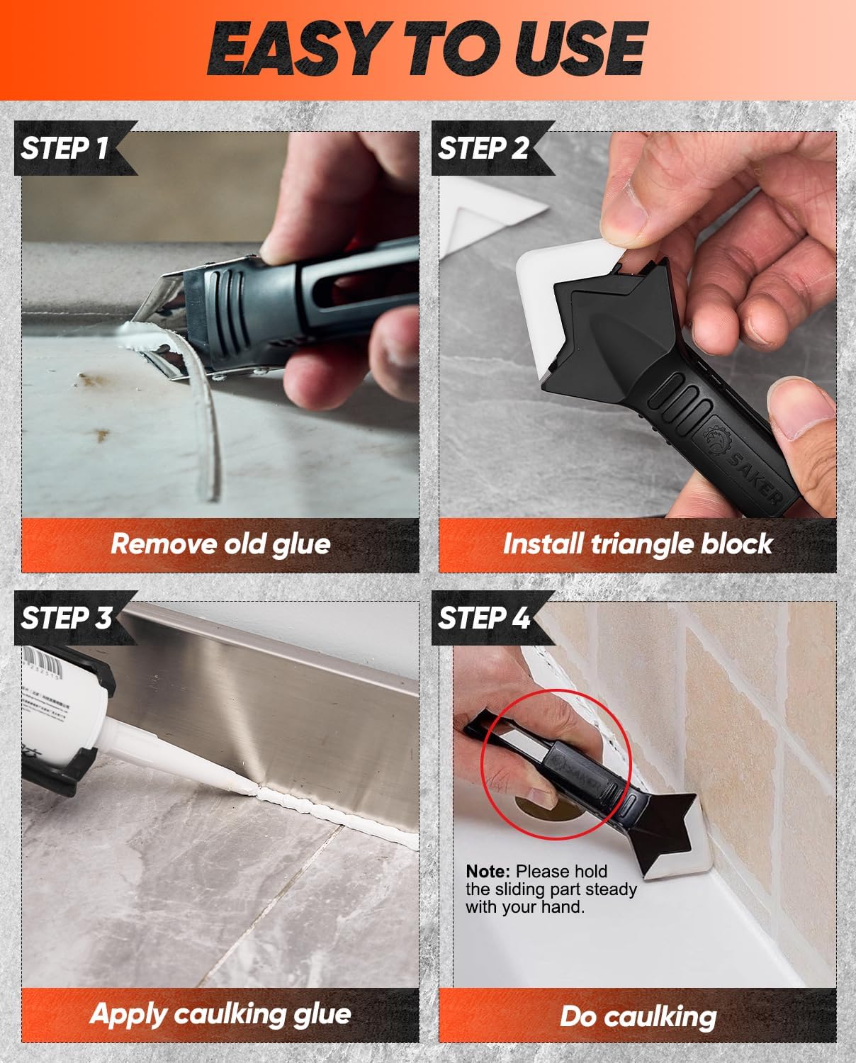 Detalle 2 de Saker SAK4609 3-in-1 Silicone Caulking Tool with Stainless Steel Blade, Black