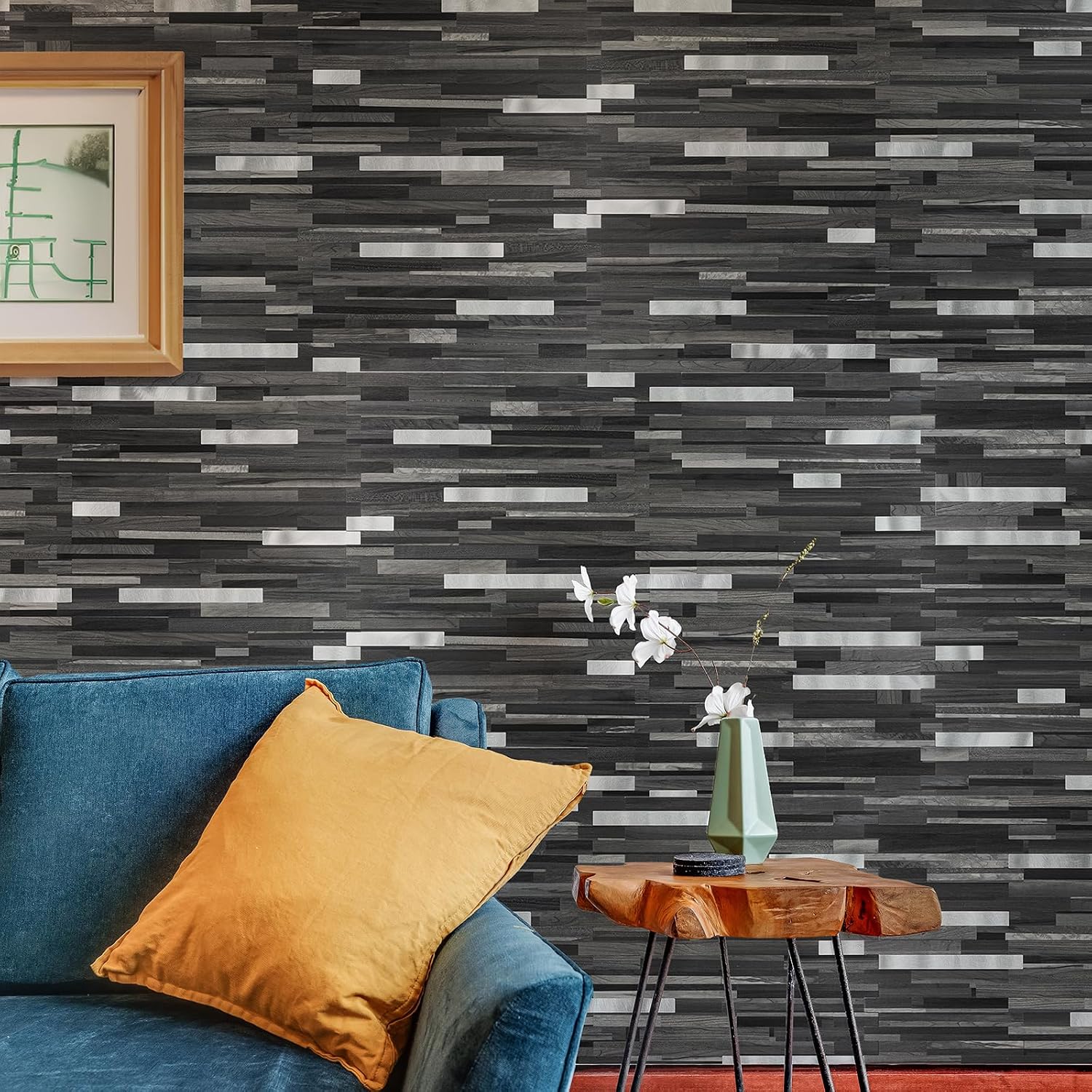 Thumbnail 3 de StyloVue Peel-and-Stick Backsplash Tiles, Black Grey Wood, PVC, 20 Sheets