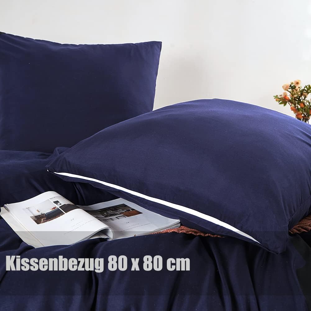 Detalle de Soifox Bettwäsche-Set 140x200 Blau (Mikrofaser, bügelfrei & knitterfrei) mit Kissenbezug 80x80