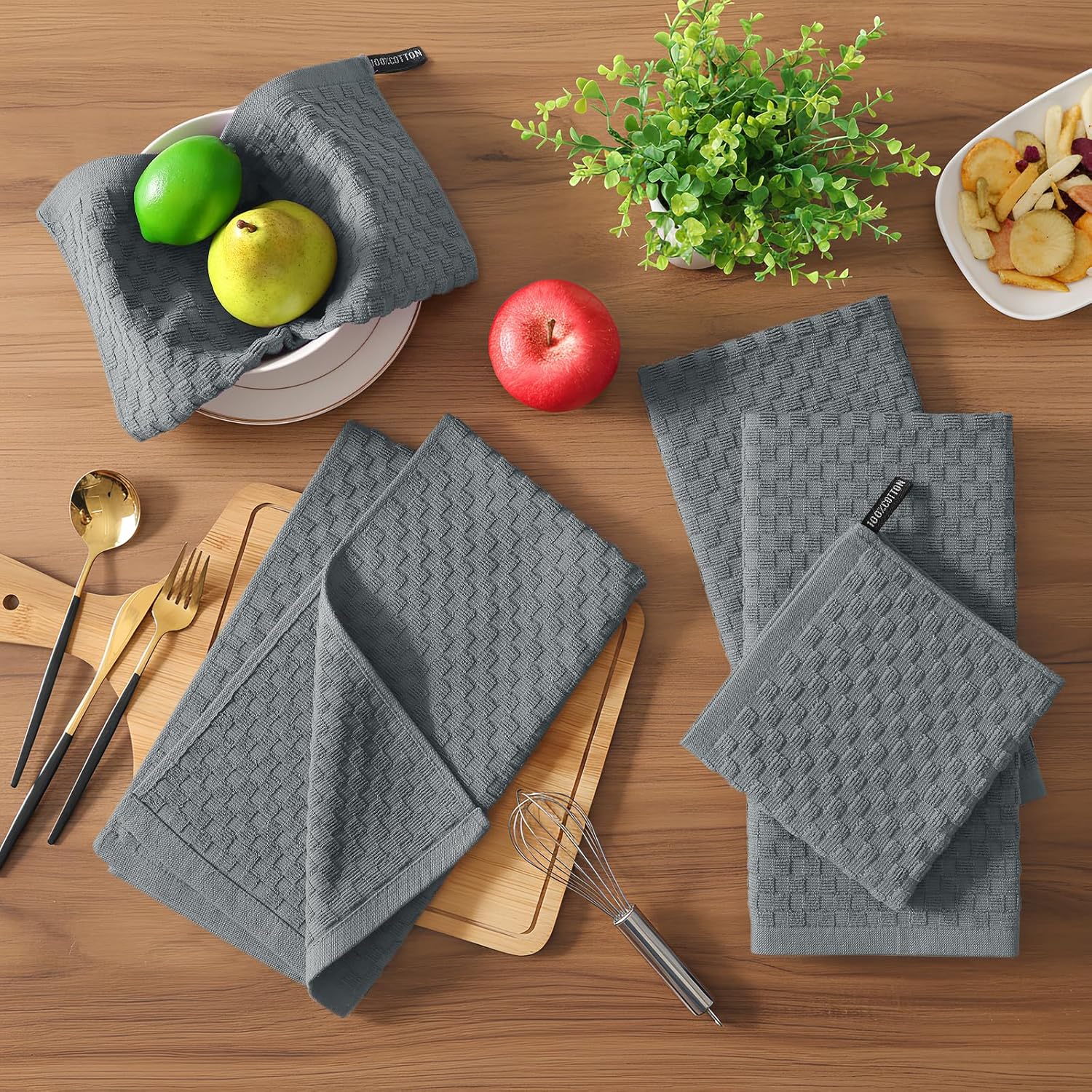 Detalle de Homaxy 100% Cotton Terry Kitchen Towels (15" x 25", 6 Pack) Dark Grey