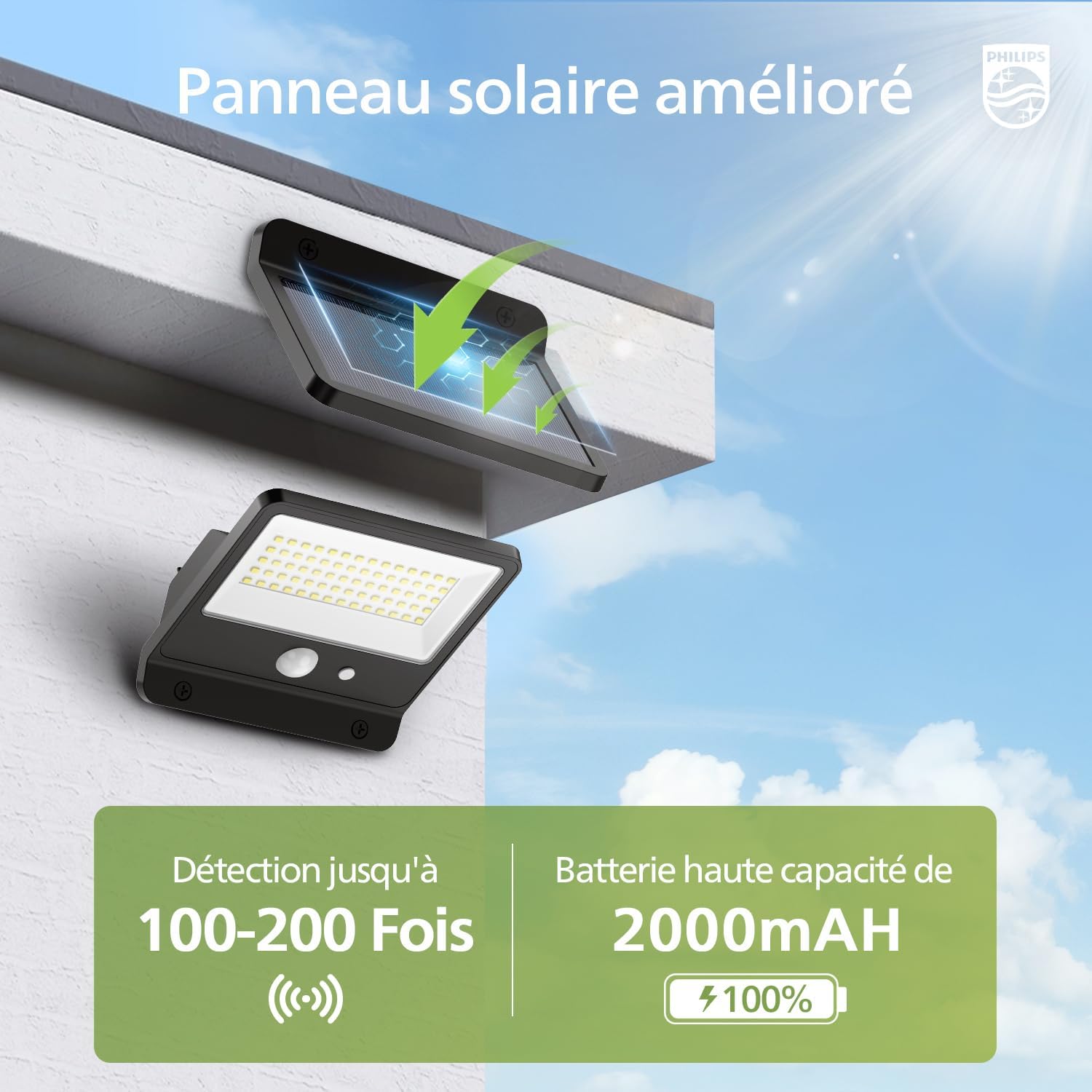 Thumbnail 4 de Philips Lampe de sécurité solaire d'extérieur LED 6500K – projecteur mural IP65 avec capteur PIR et télécommande