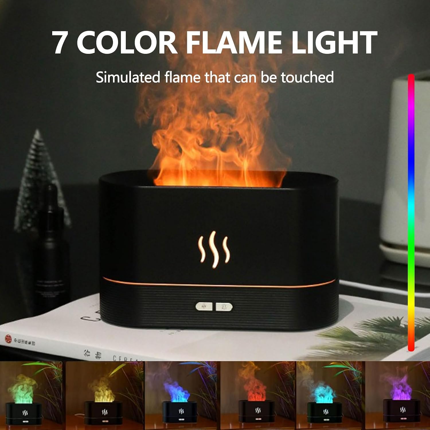 Thumbnail 1 de Gzvxuny Flame Essential Oil Diffuser (7 colour LED lights) – quiet humidifier & aroma machine with auto shut-off