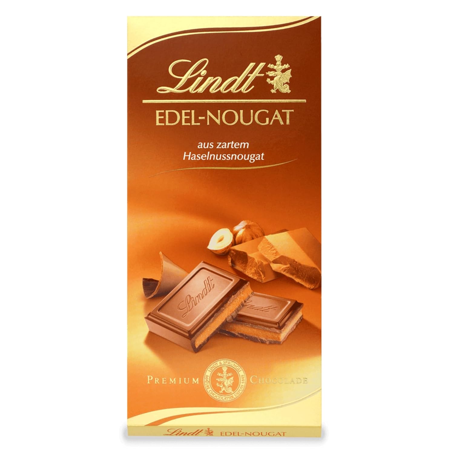 Detalle de Lindt Schokolade Edel-Nougat Tafel 5 x 100 g – Vollmilch-Schokolade mit Haselnussnougat