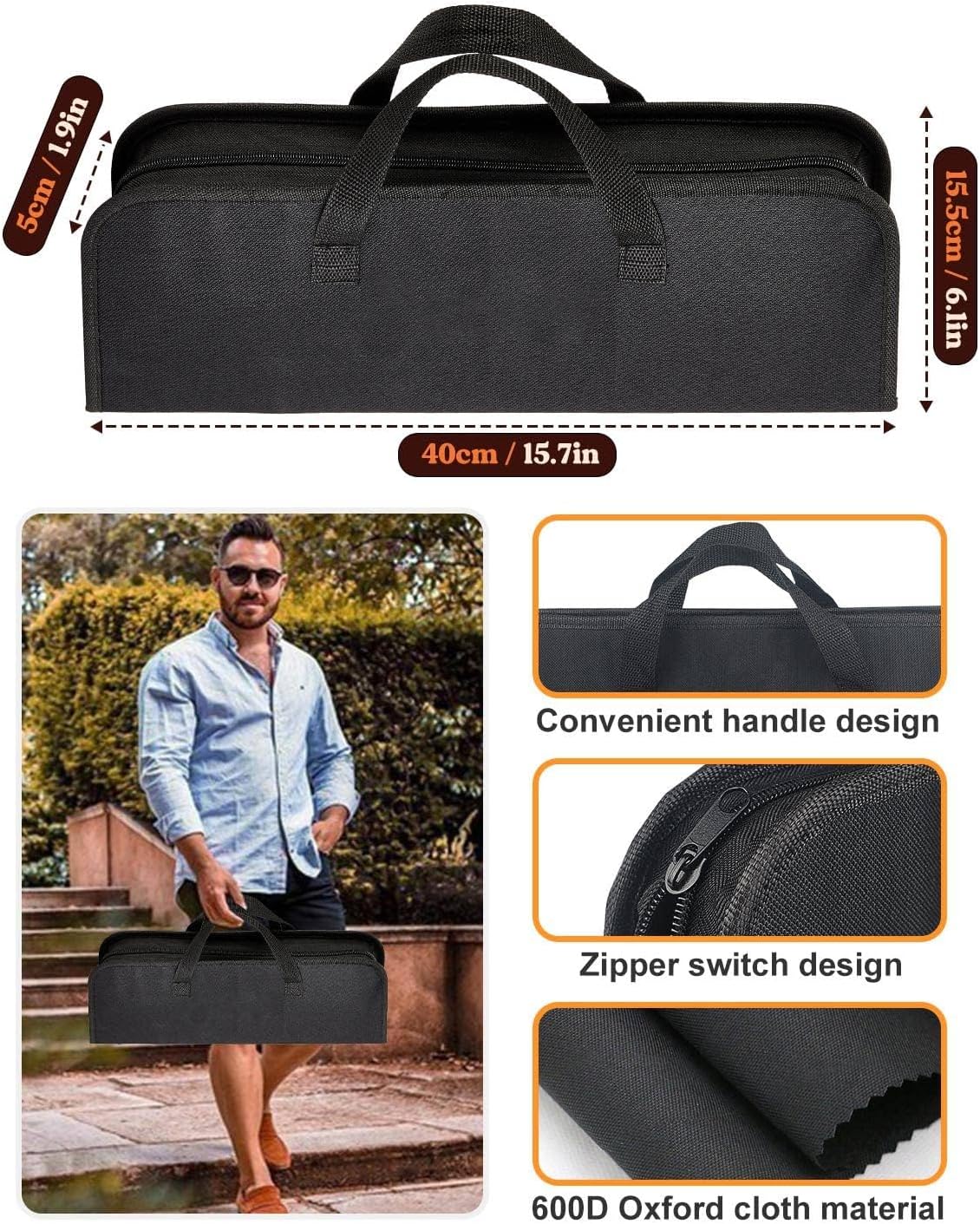Detalle de KALAHOL 7-in-1 extra thick stainless steel BBQ tools set with storage bag
