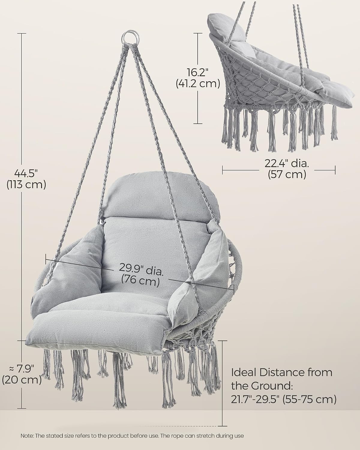 Detalle 1 de SONGMICS Hanging Chair, 264 lb Capacity