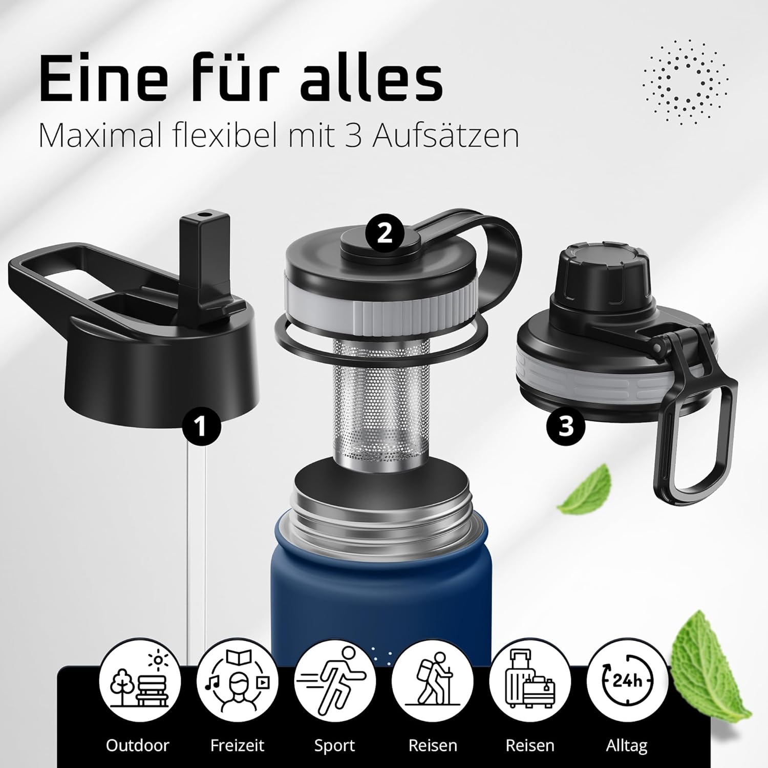 Thumbnail 1 de ACTIVE FLASK Edelstahl Trinkflasche mit Strohhalm – 680 ml, 3 Deckel, BPA-frei