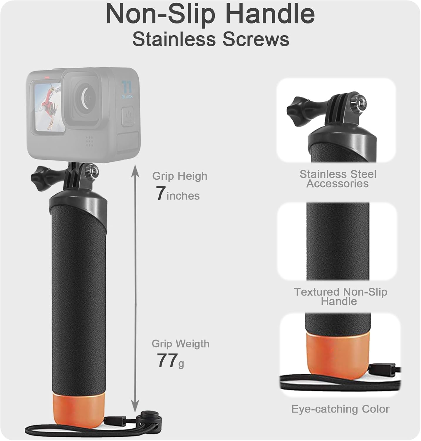 Thumbnail 1 de FitStill Waterproof Monopod Floating Hand Grip with Steel‑Cored Safety Rope for Go Pro, DJI Osmo Action and More
