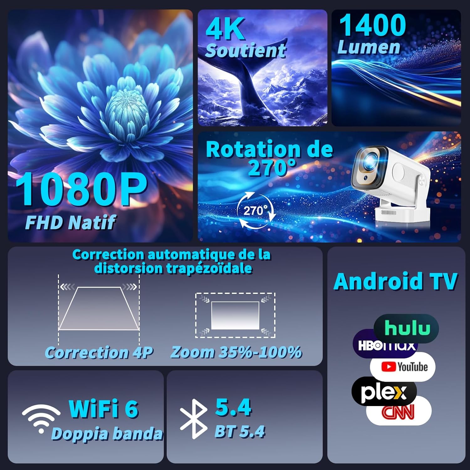 Thumbnail 2 de Mini vidéoprojecteur 1080P WiFi 6