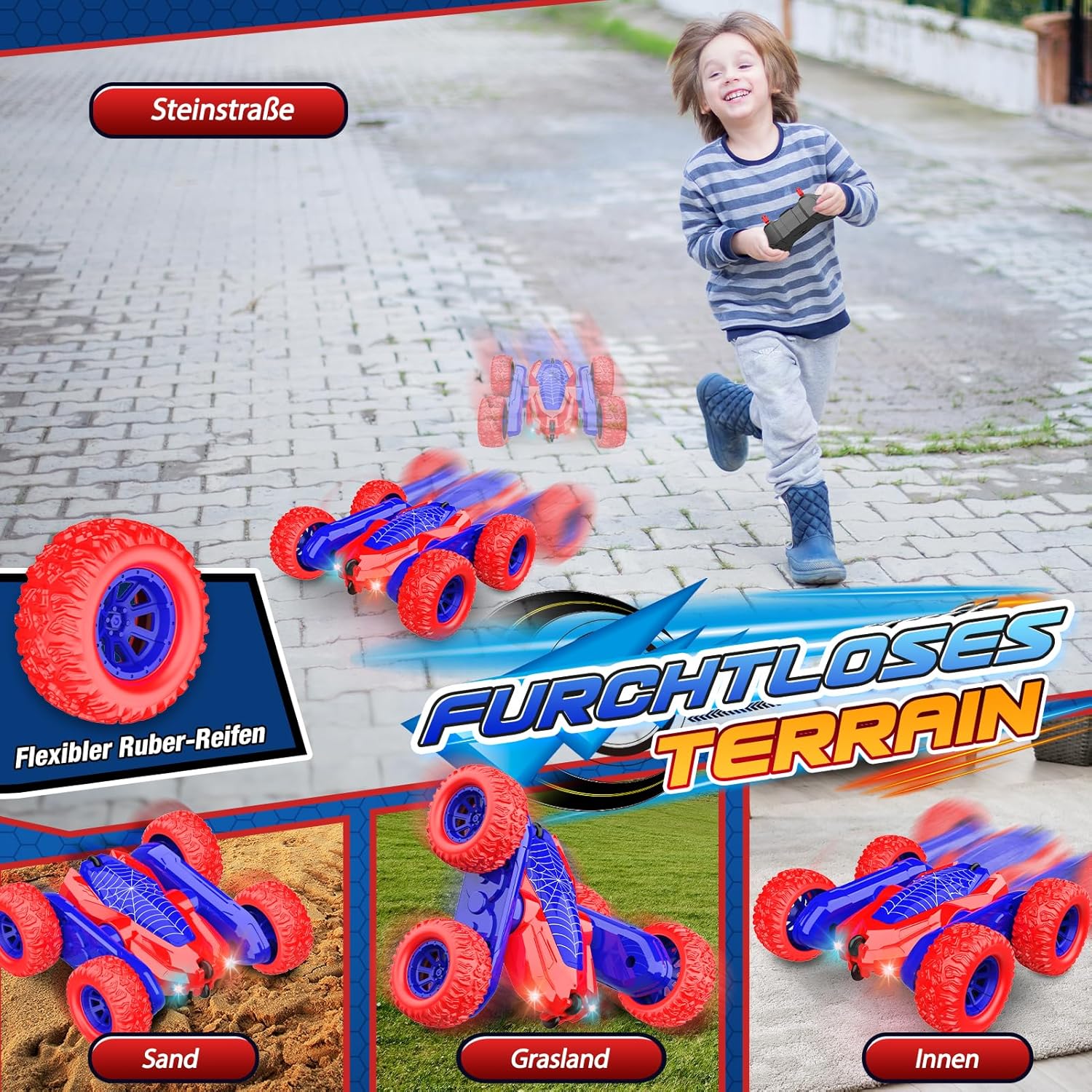 Thumbnail 5 de Dreamlandia Ferngesteuertes Auto ab 3–10 Jahren (2,4 GHz) mit 360° Flip, LED & 4WD