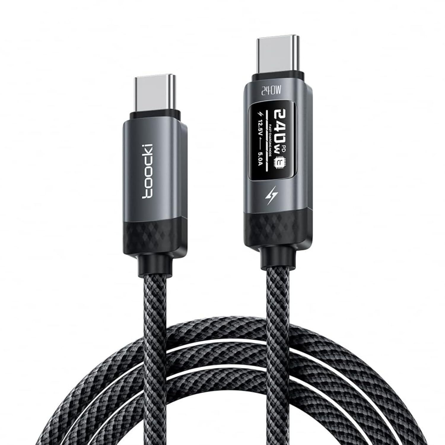 Detalle de toocki 240W USB‑C auf USB‑C Kabel mit OLED Display – 2 m, PD3.1/QC3.1, Nylon (Vielseitiges Schnellladekabel)