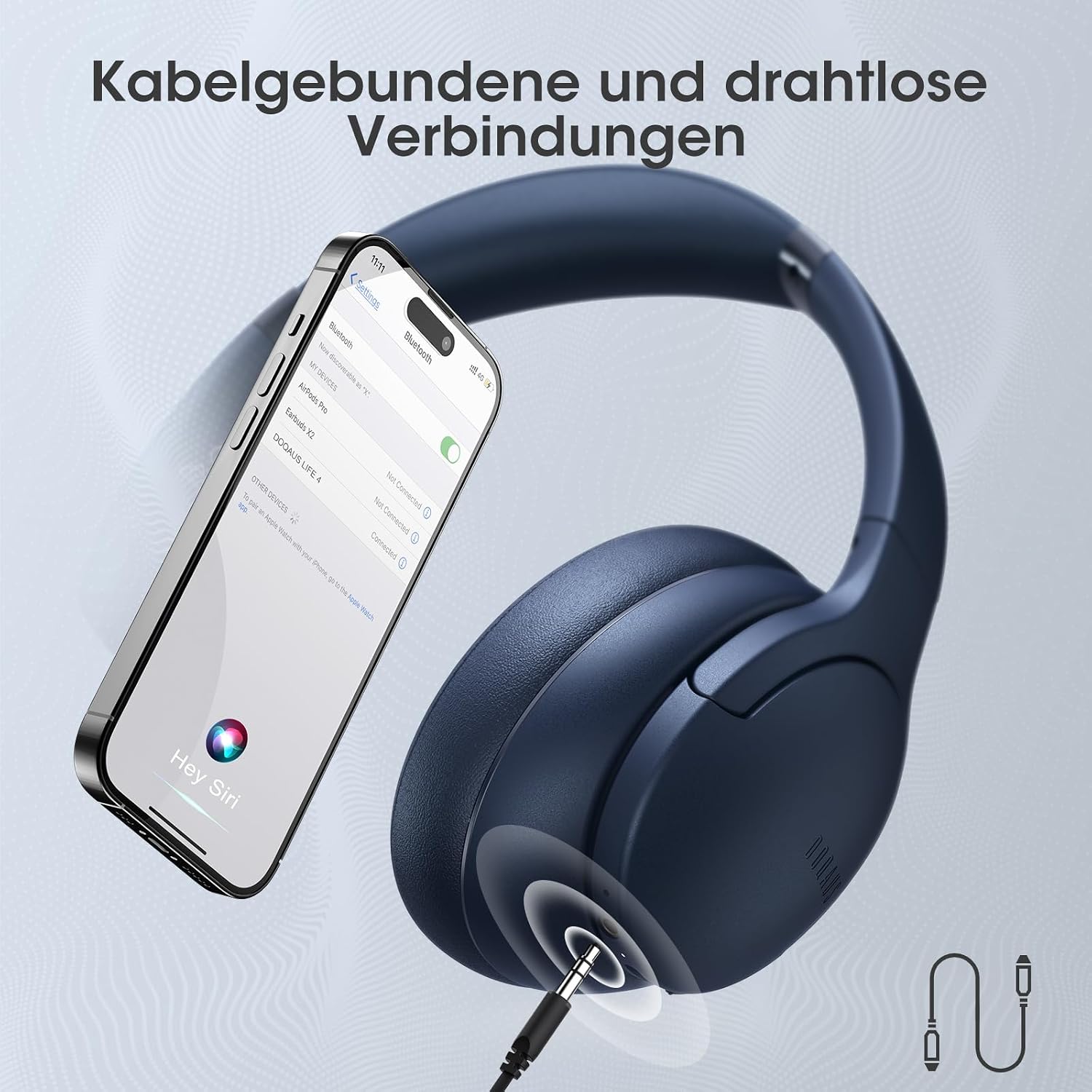 Thumbnail 6 de DOQAUS Kopfhörer Kabellos Bluetooth Over‑Ear – Bis zu 90 Stunden Laufzeit, 3 EQ‑Modi, BT 5.3, Marineblau