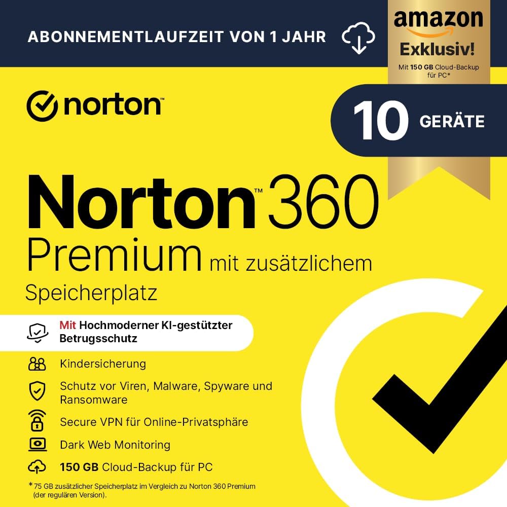 Detalle de Norton 360 Premium mit 75 GB zusätzlichem Cloud-Backup – Antivirus für 10 Geräte, 1 Jahr