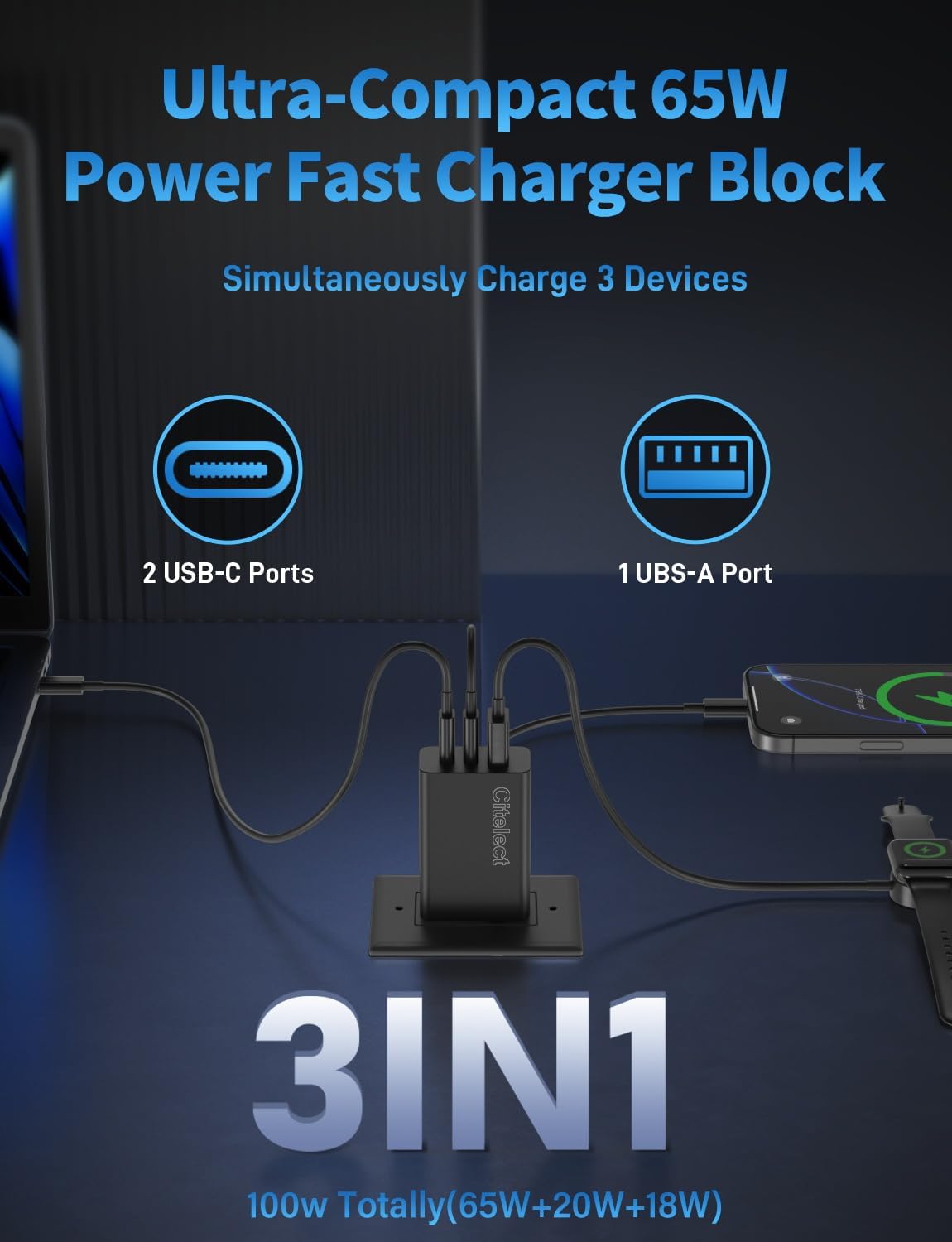 Thumbnail 1 de 100W 3-Port USB C Charger Block 2-Pack