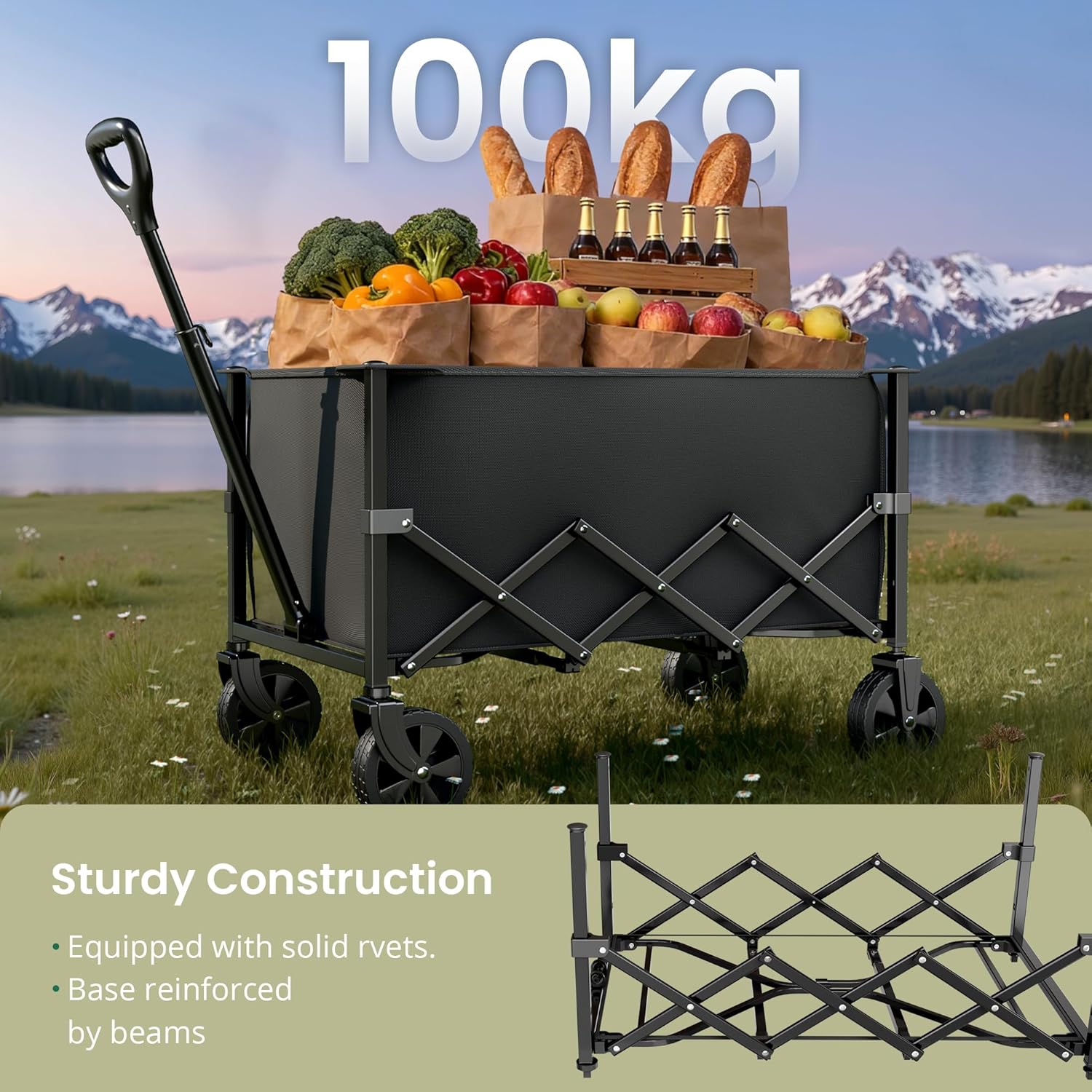 Thumbnail 4 de Festival Trolley on Wheels Folding Wagon Cart (70L capacity, heavy-duty foldable cart)