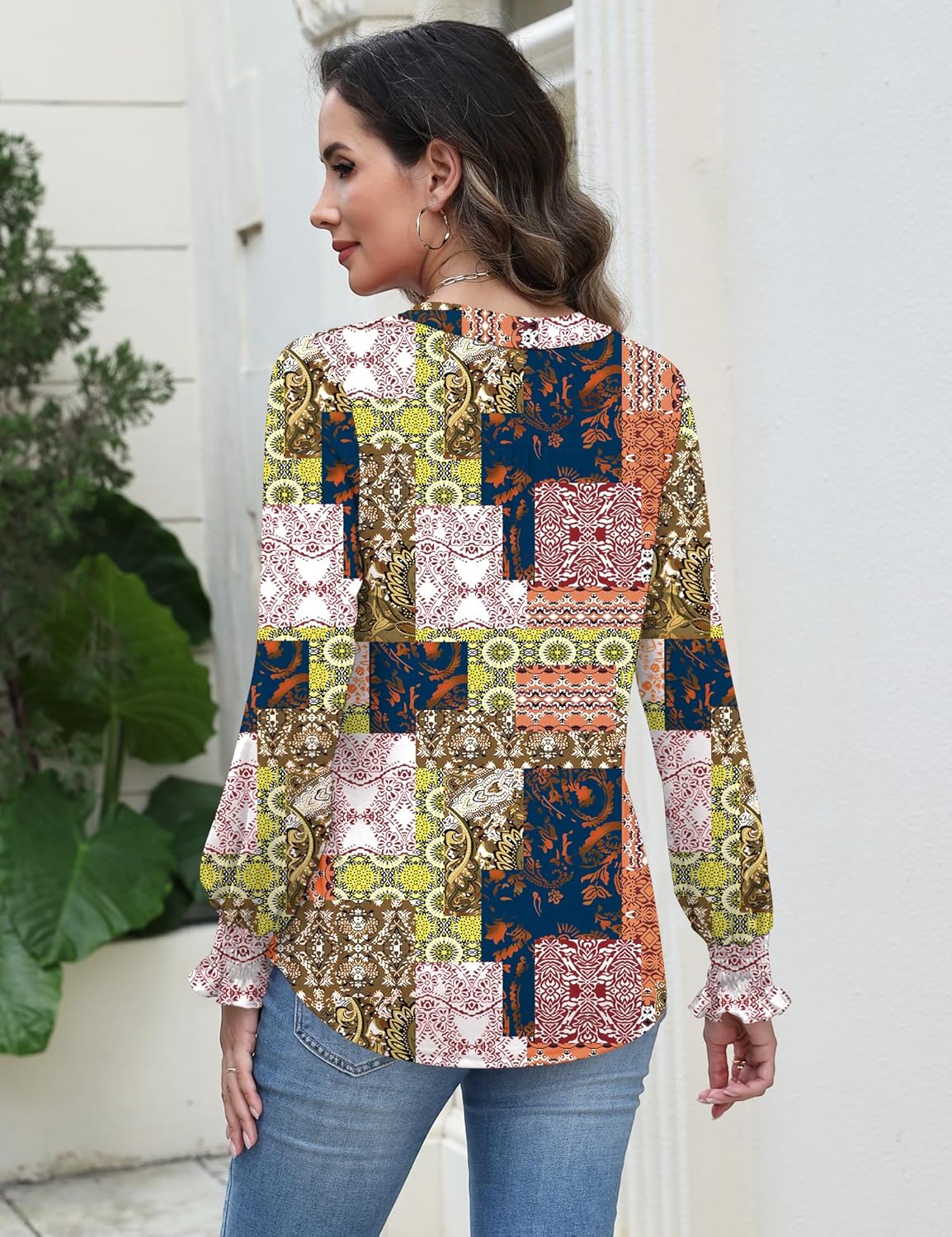 Thumbnail 3 de Rapbin Damen Bluse mit V-Ausschnitt, Knopfleiste und T-Shirt-Optik – kurzarm Sommer-Tunika