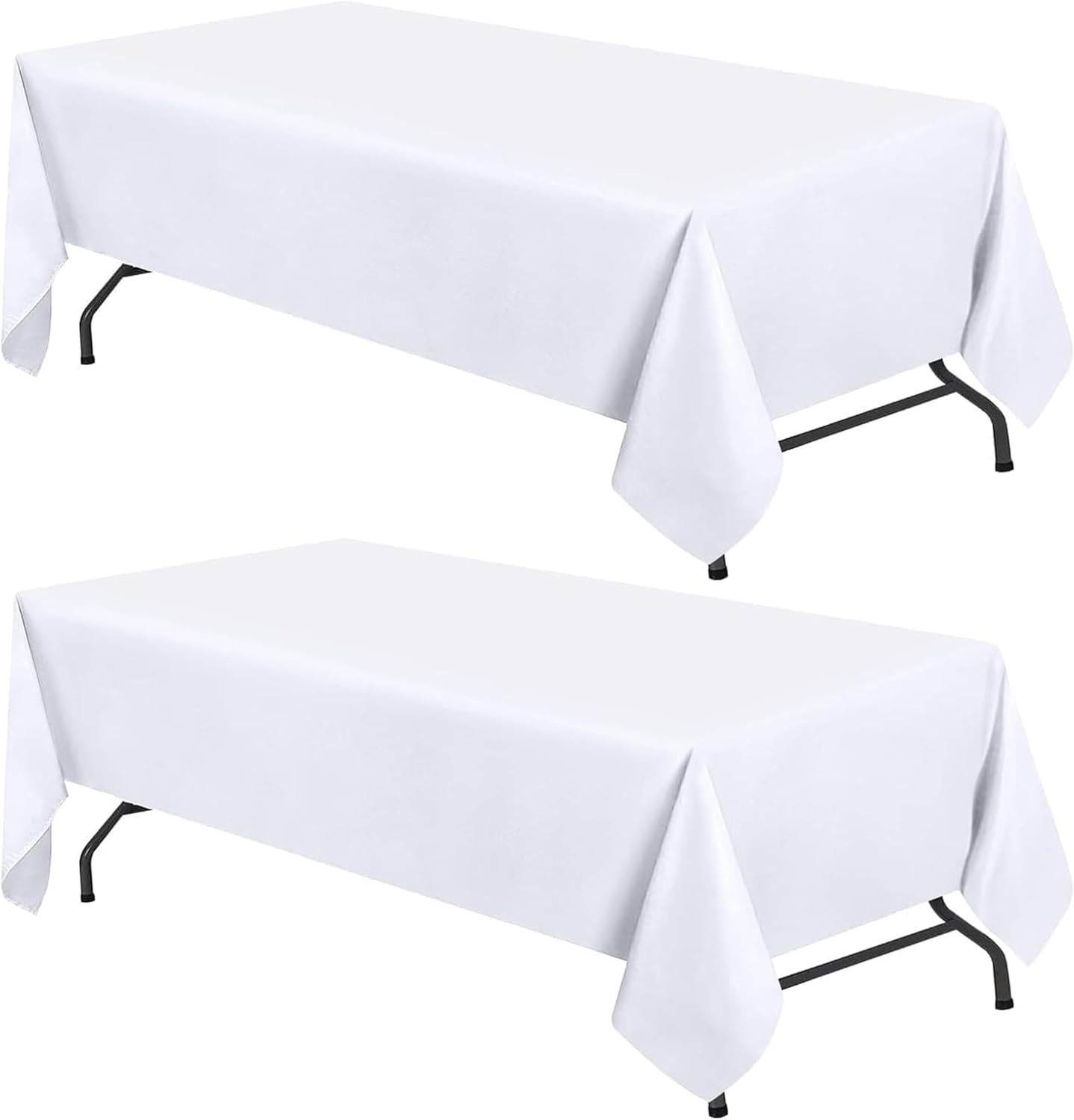 Detalle de WEALUXE White 6-Foot Rectangle Tablecloths (2-Pack) 60x102 inches, 200 GSM, Water, Stain & Wrinkle Resistant