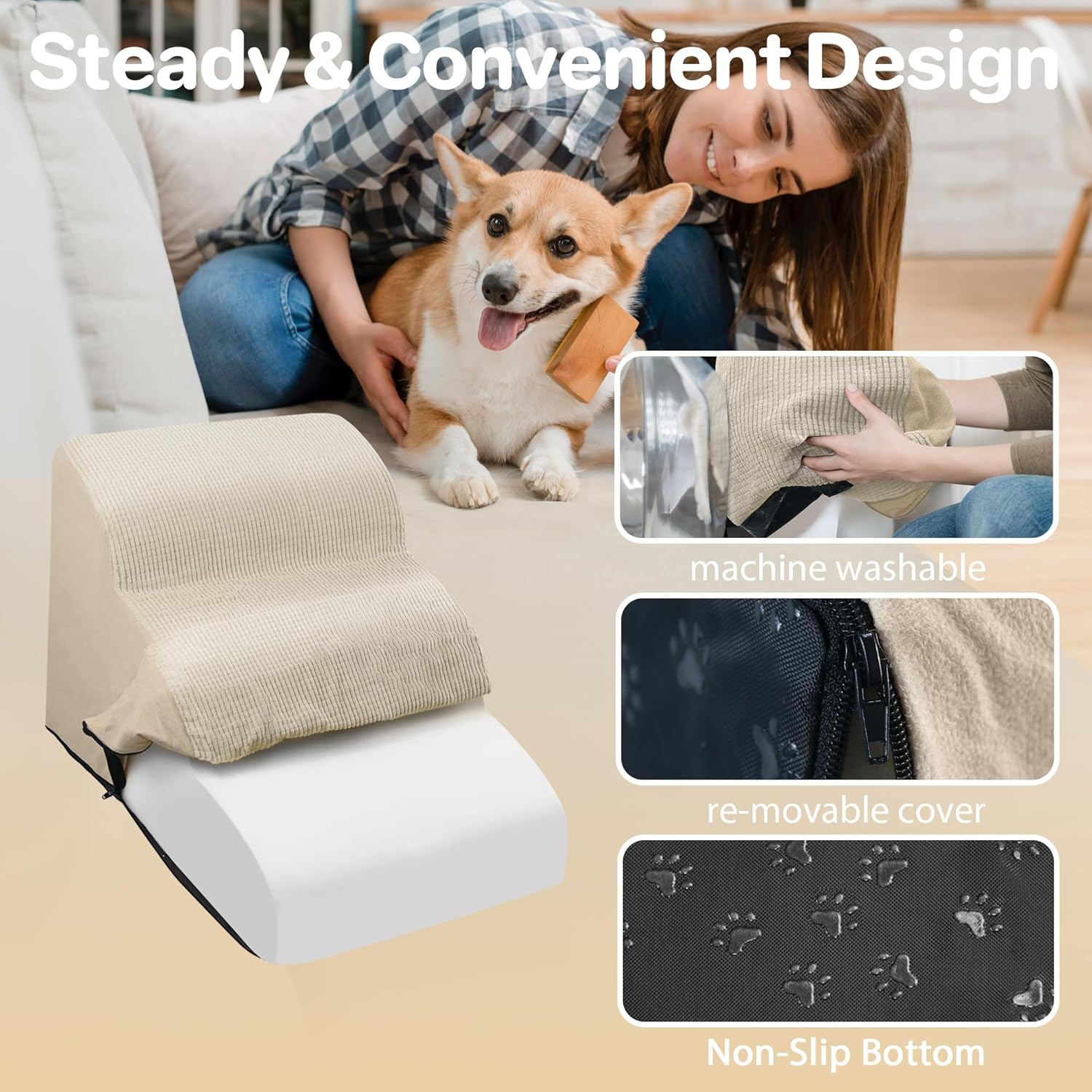 Thumbnail 4 de Dog Ramp 3 Steps Straw Yellow pet stairs