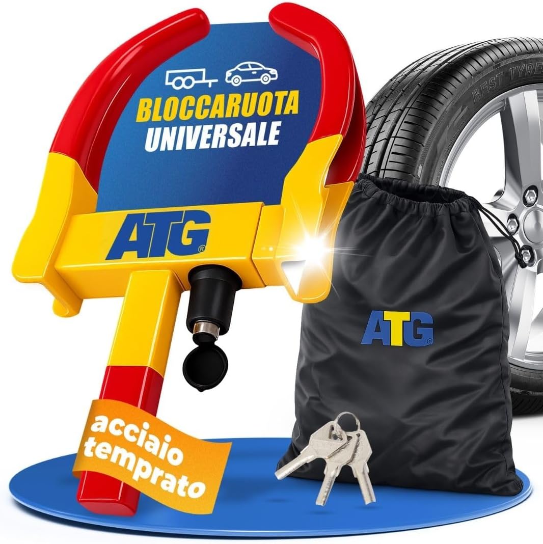 ATG Bloccaruota Auto e Rimorchio – Antifurto meccanico universale per auto, caravan, rimorchi, scooter e moto (18–28 cm)