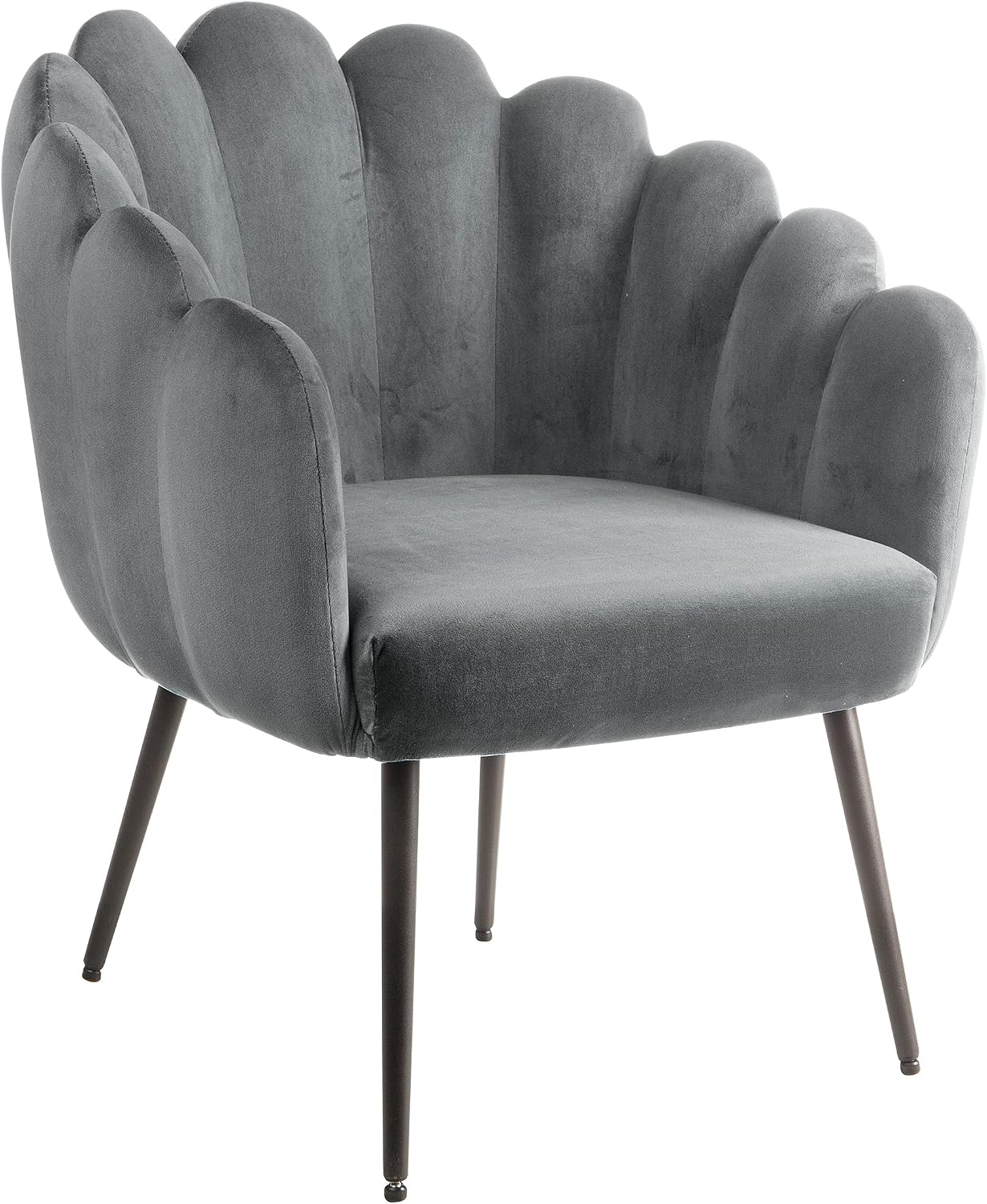 Detalle 1 de Baroni Home Poltrona imbottita con schienale a conchiglia in velluto rosa e gambe nere, 64x67x77 cm