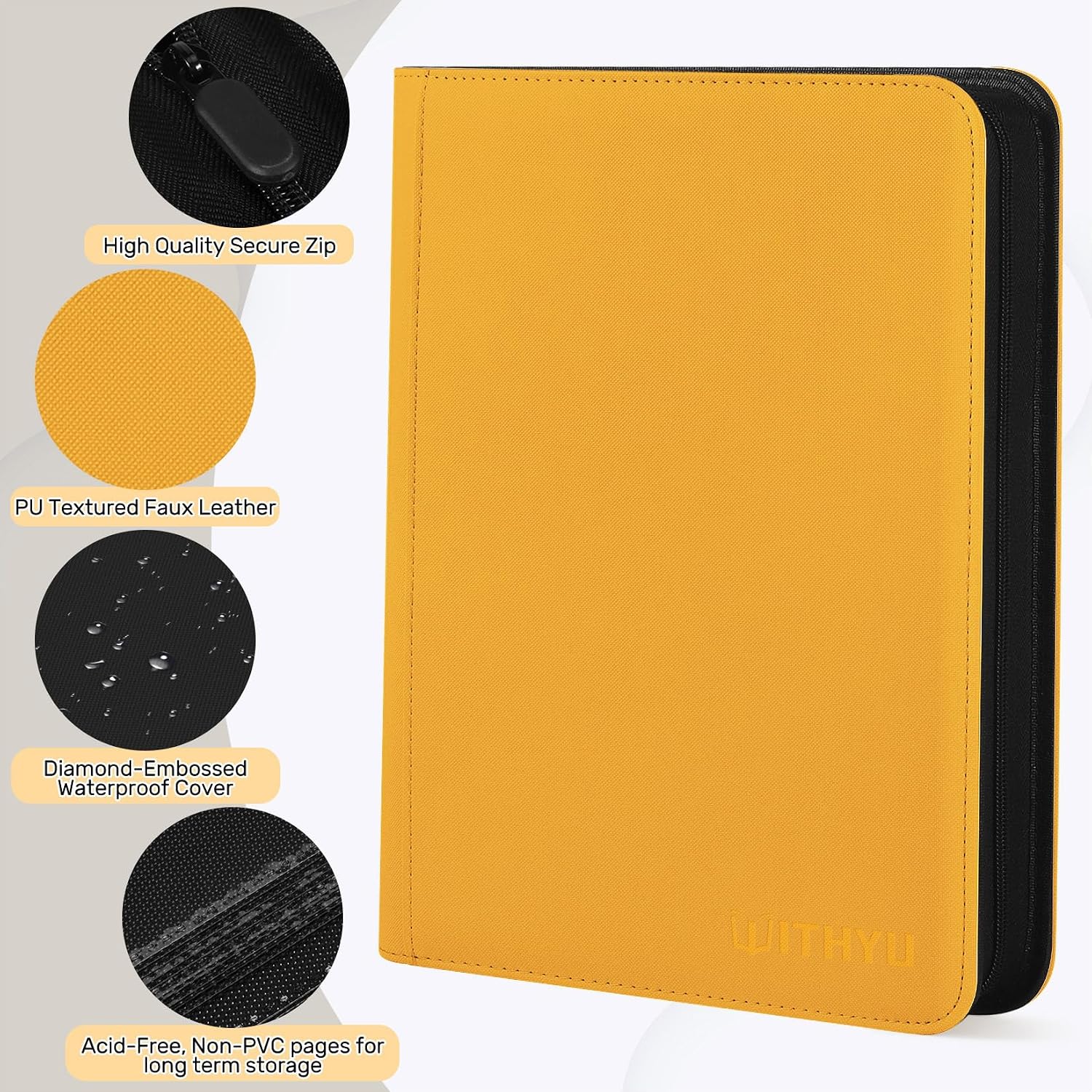 Thumbnail 2 de WITHYU Album da Collezione per Carte 16 Tasche – 1024 Carte, Impermeabile con Zip, Giallo