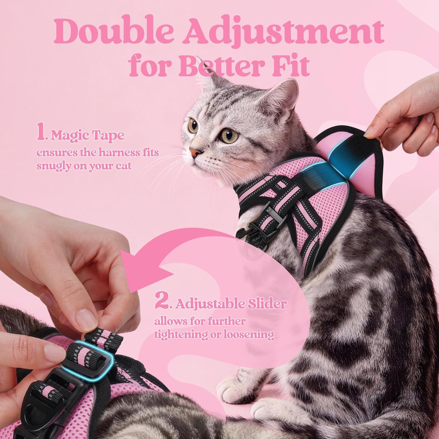 Thumbnail 2 de Rabbitgoo Cat Harness and Lead Set (Size S) – Soft Step-in Vest, Pink, Escape-Proof