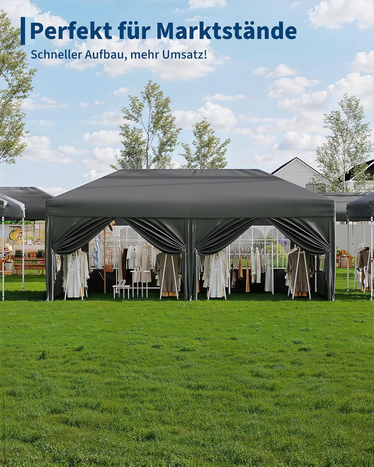 Detalle de Wasserdichter Pop Up Pavillon 3x6 m – UV-Schutz 50+, höhenverstellbar, faltbar & mit 6 Seitenwänden