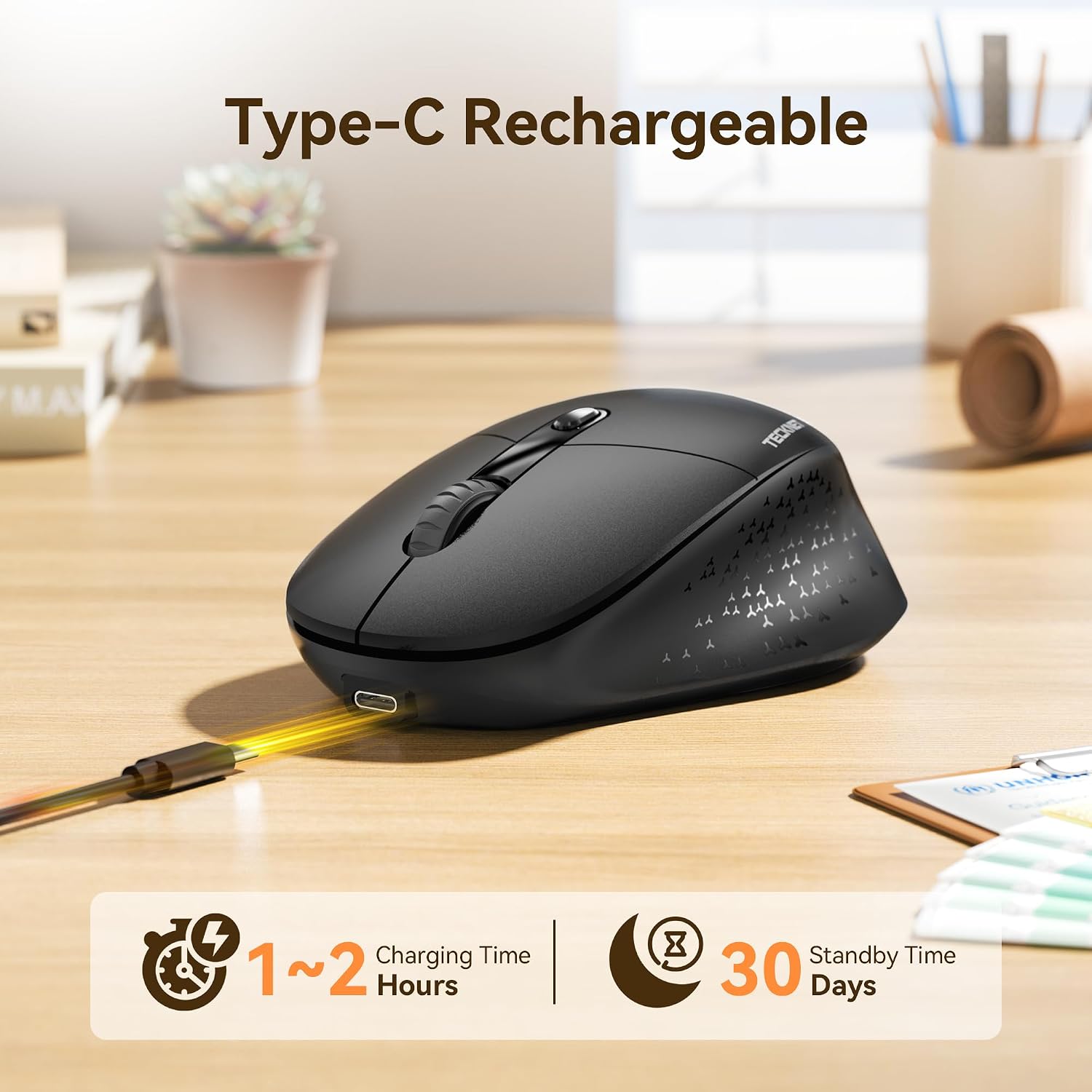Detalle de TECKNET Silent Wireless Mouse: Multi-Device Ergonomic 2.4G/Bluetooth (BT 5.2/3.0)