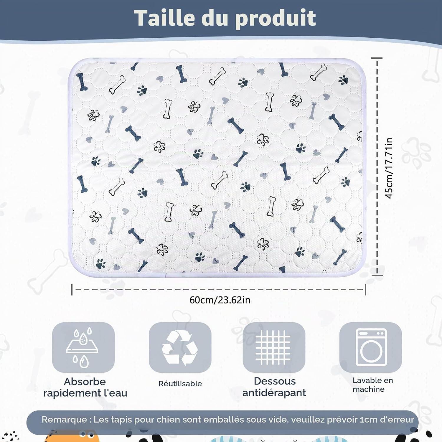 Detalle de Zocipro wasbare puppymatten, set van 2, 45 x 60 cm, waterdicht en antislip