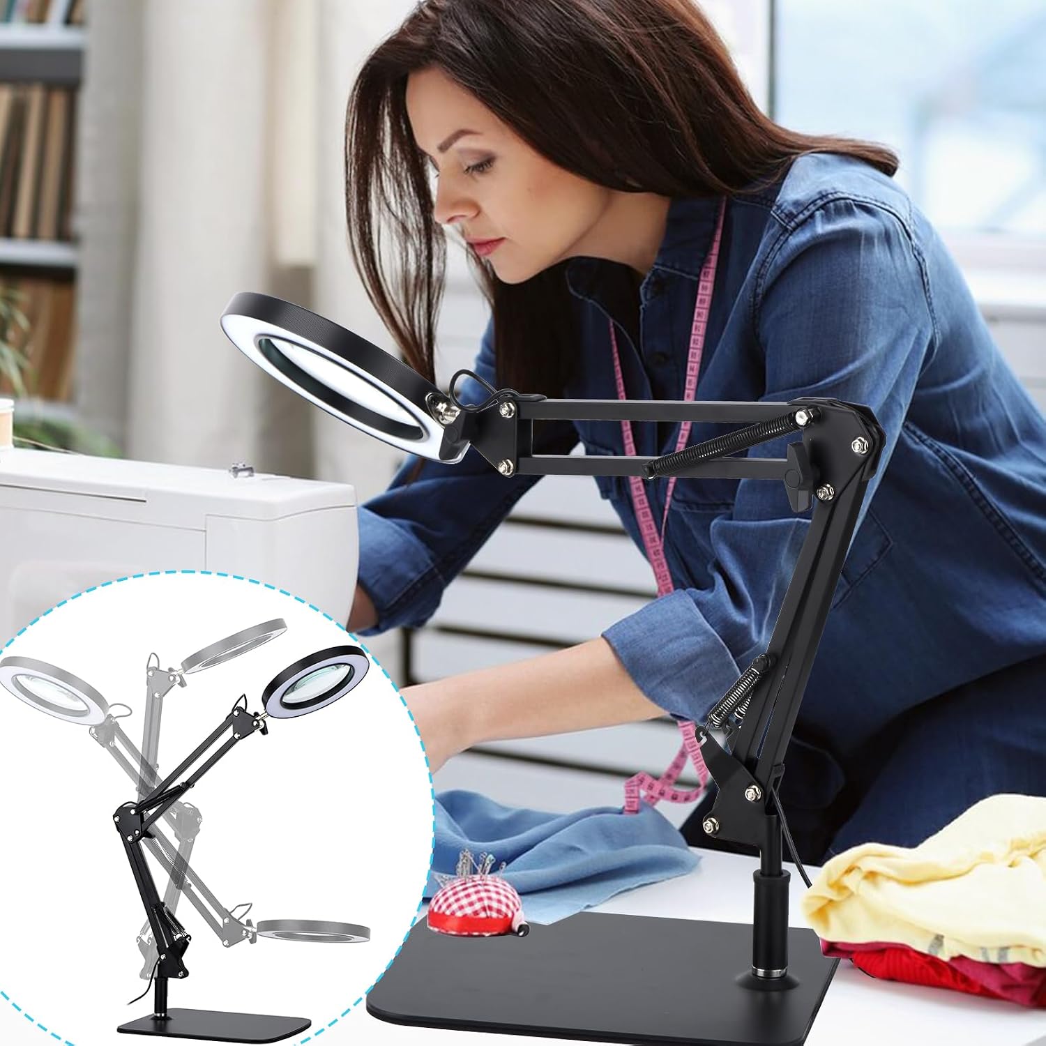 Detalle de Dylviw LED Magnifying Desk Lamp with 5x Glass Lens, 3 Light Modes and Dimming