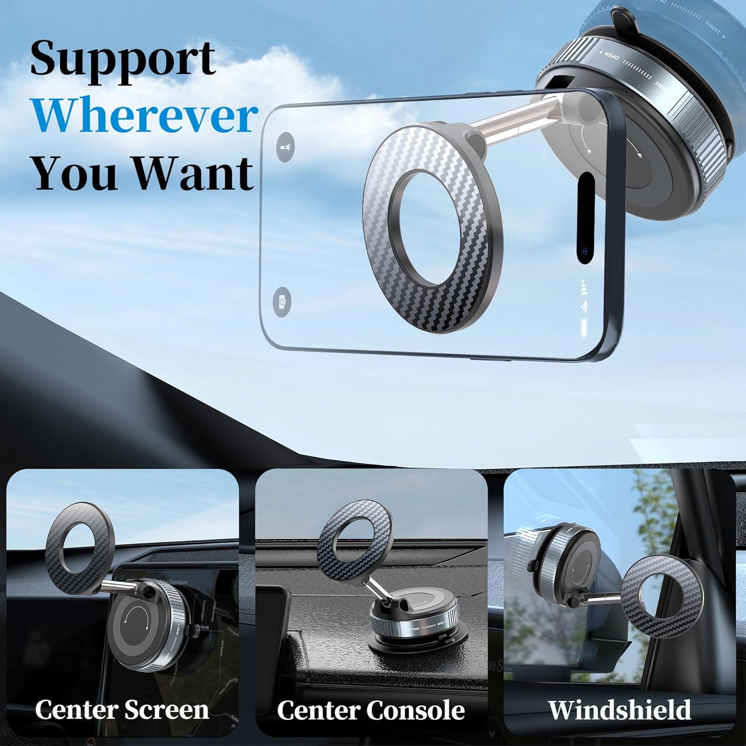 Detalle de PlusAcc Vacuum Magnetic Phone Holder 360°
