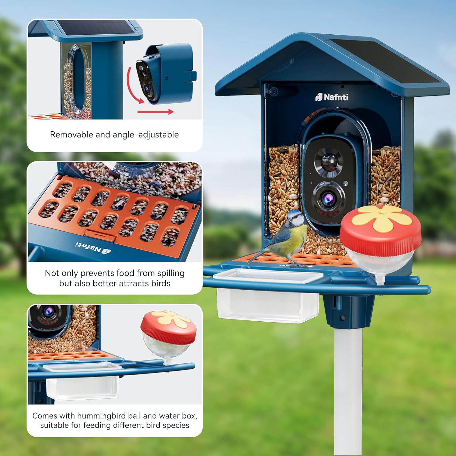 Thumbnail 6 de Nafnti Bird Feeder Camera: 2K HD solar-powered bird feeder camera with 2.4GHz/5GHz Wi‑Fi and AI bird ID