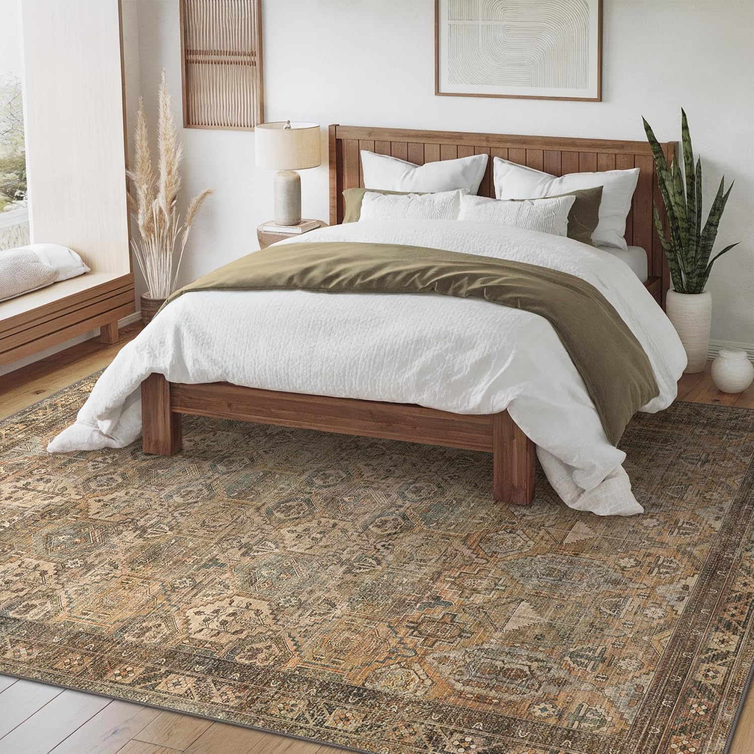 Thumbnail 2 de BEIMO 200x290cm Olive Green Vintage Boho Area Rug