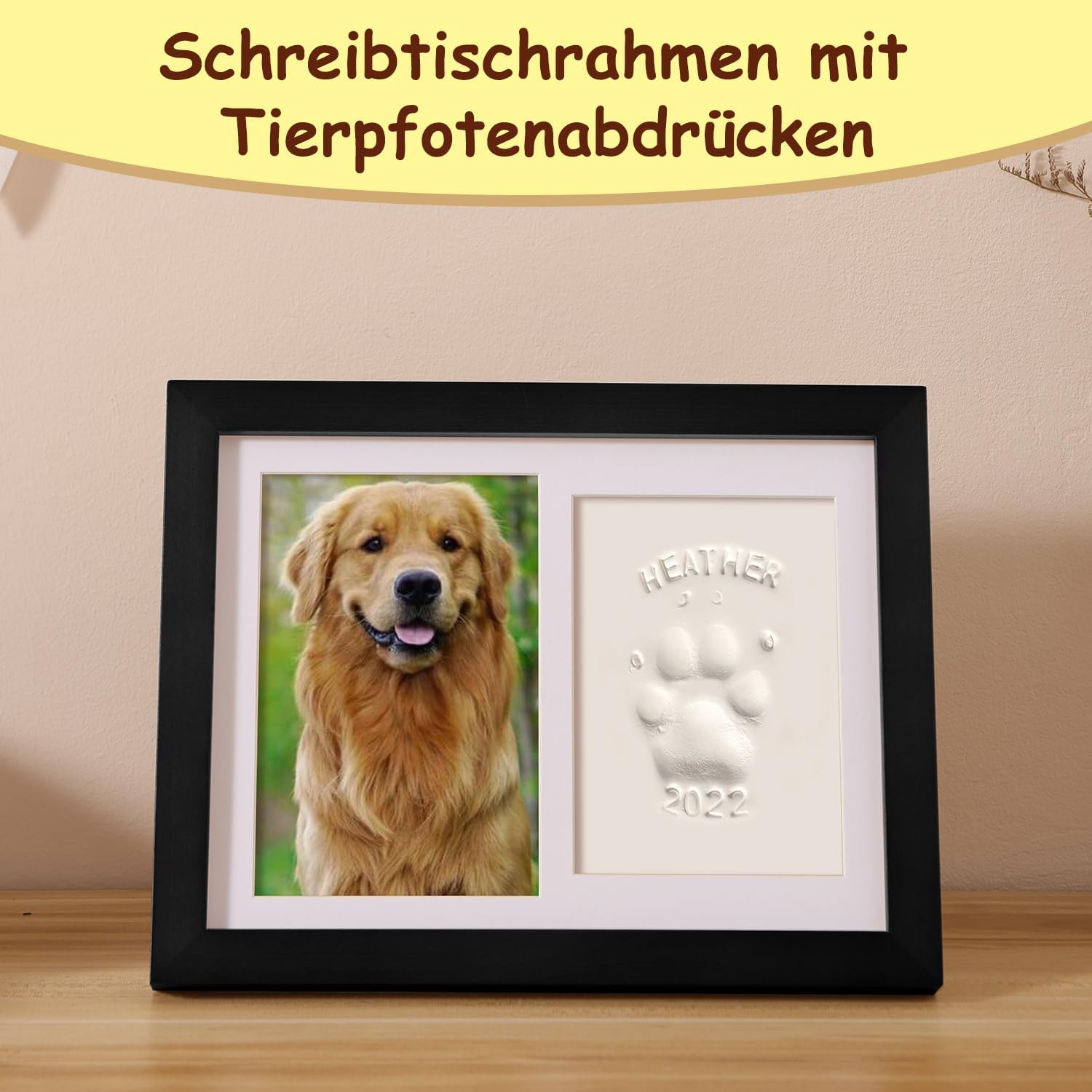 Thumbnail 3 de PewinGo Gedenkrahmen Hund und Katze – Pfotenabdruck Set + Foto 6x4” inkl. Ton, edler Holzrahmen