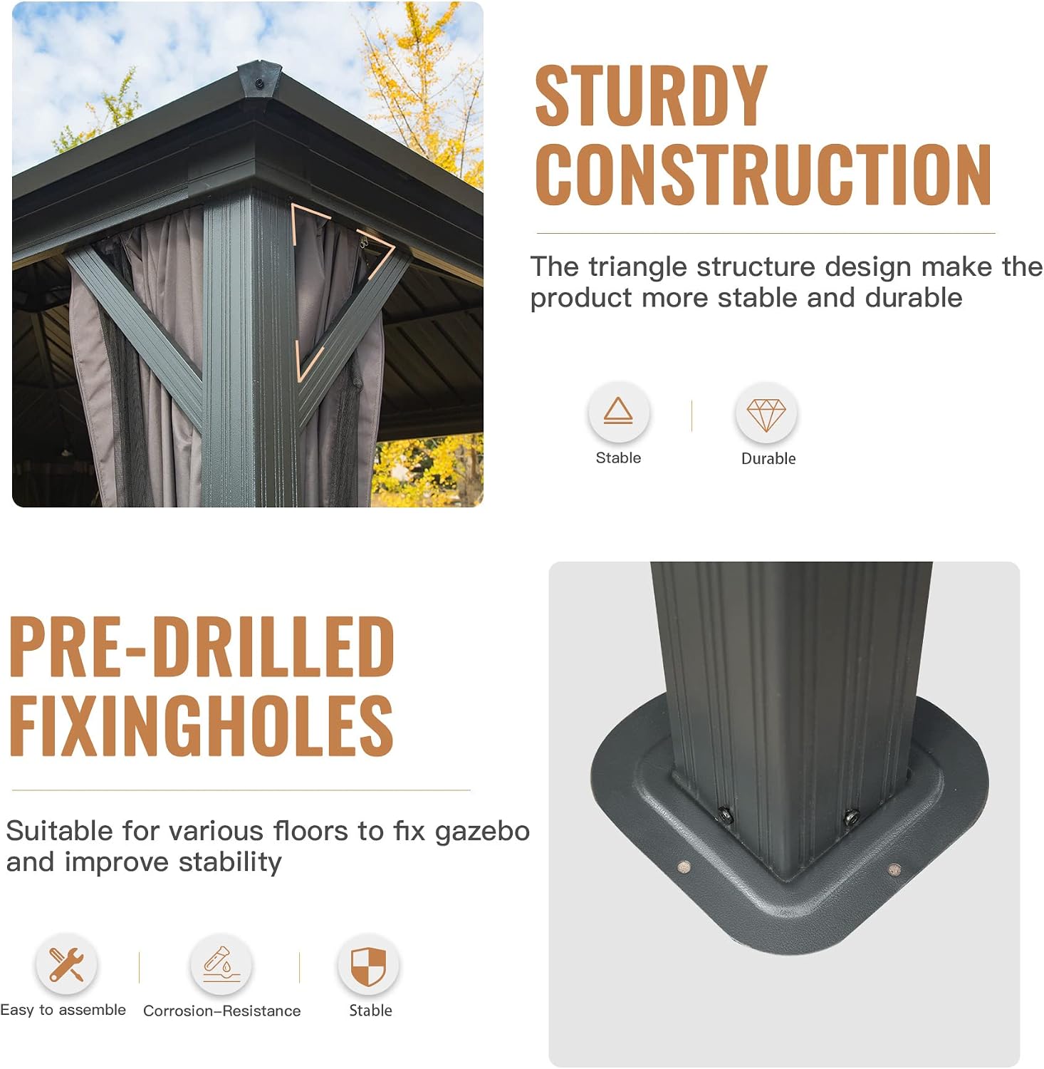 Thumbnail 6 de Domi 10x12 Outdoor Hardtop Gazebo, Galvanized Steel Double Roof, Curtains