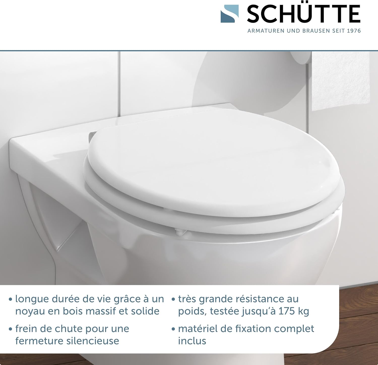 Thumbnail 2 de SCHÜTTE Abattant WC avec frein de chute – bois compressé, résistance jusqu’à 150 kg, blanc