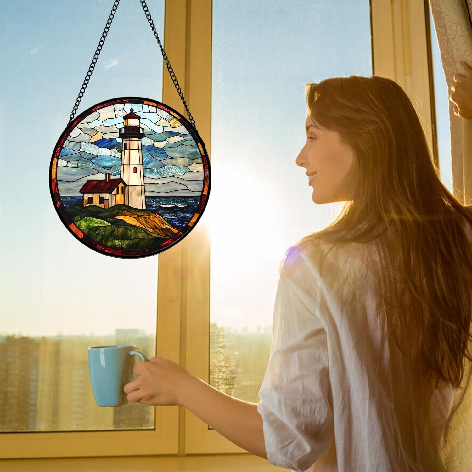 Thumbnail 4 de Ocean Lighthouse Stained Glass Suncatcher 7.8-inch