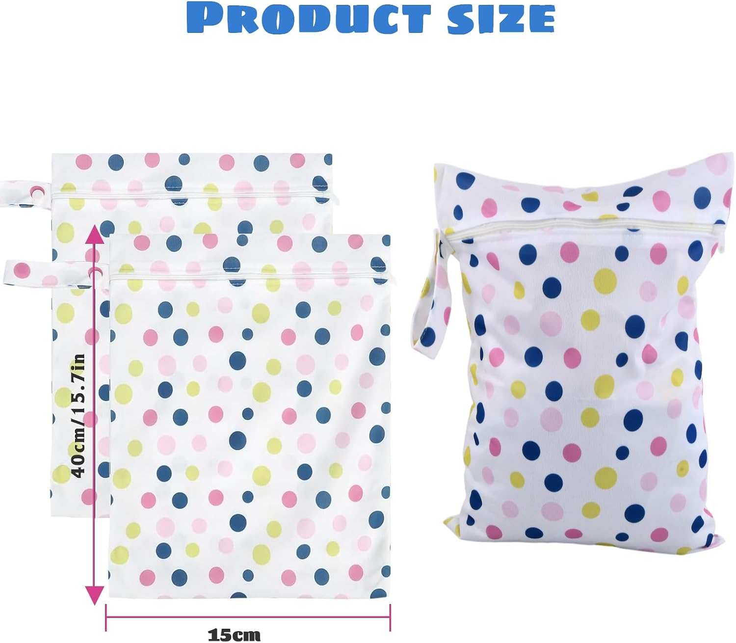 Thumbnail 4 de Culinavog 2-piece waterproof wet bag (30 x 40 cm) with handle and zip for nappy storage, travel & gym – Pink and Blue