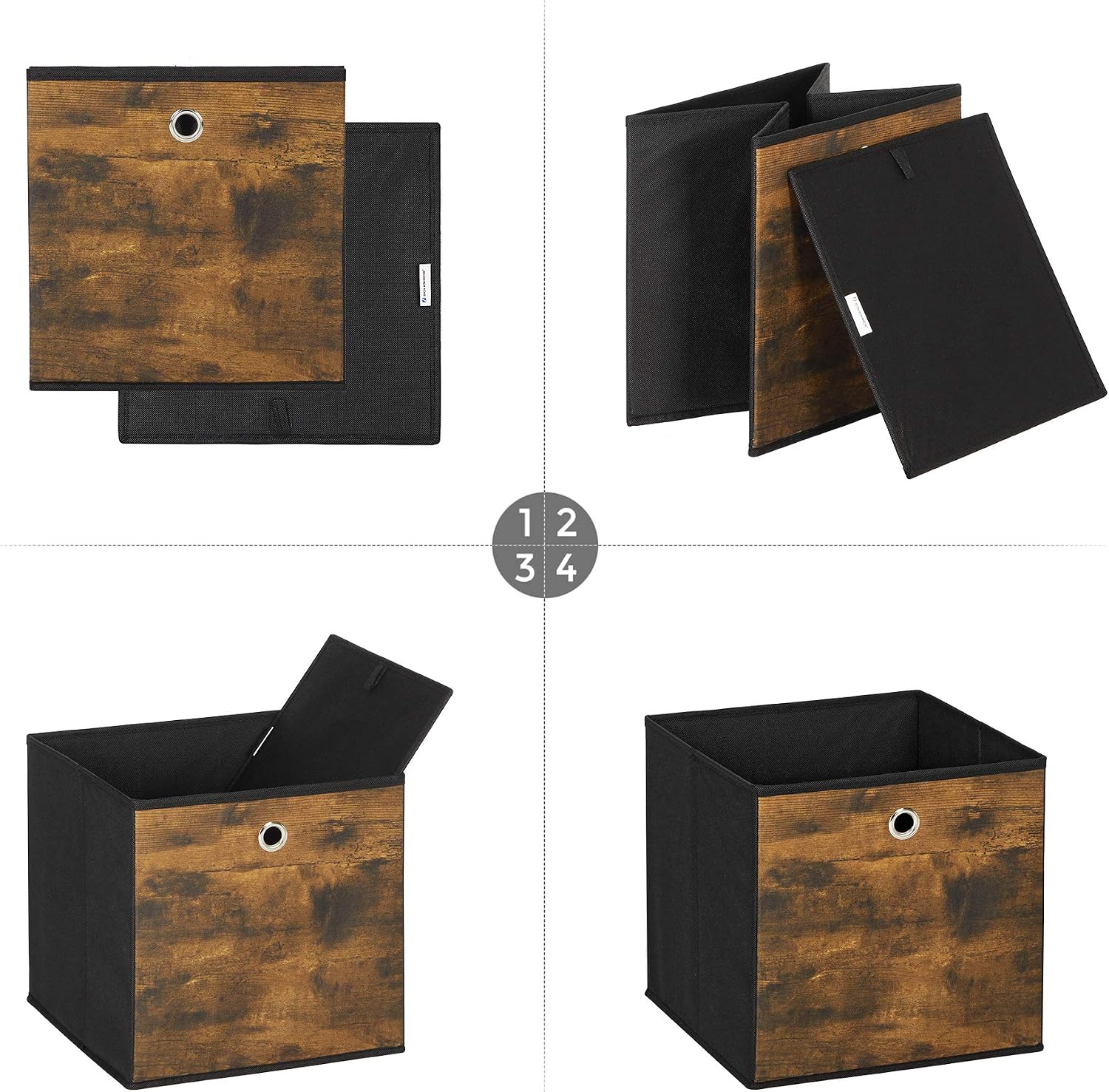 Detalle 1 de SONGMICS TINA RFB102B01 – składane pudełka 30 × 30 × 30 cm, 6 szt., czarne
