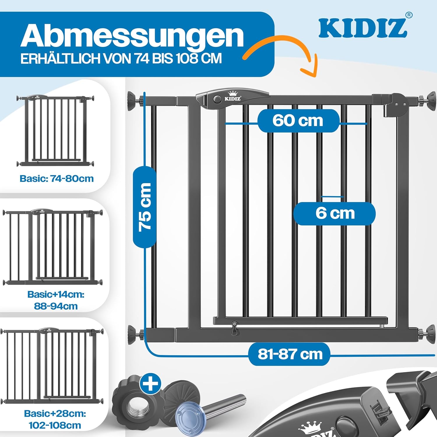 Thumbnail 1 de KIDIZ Treppenschutzgitter ohne Bohren (verstellbare Breite 81–87 cm) in Anthrazit