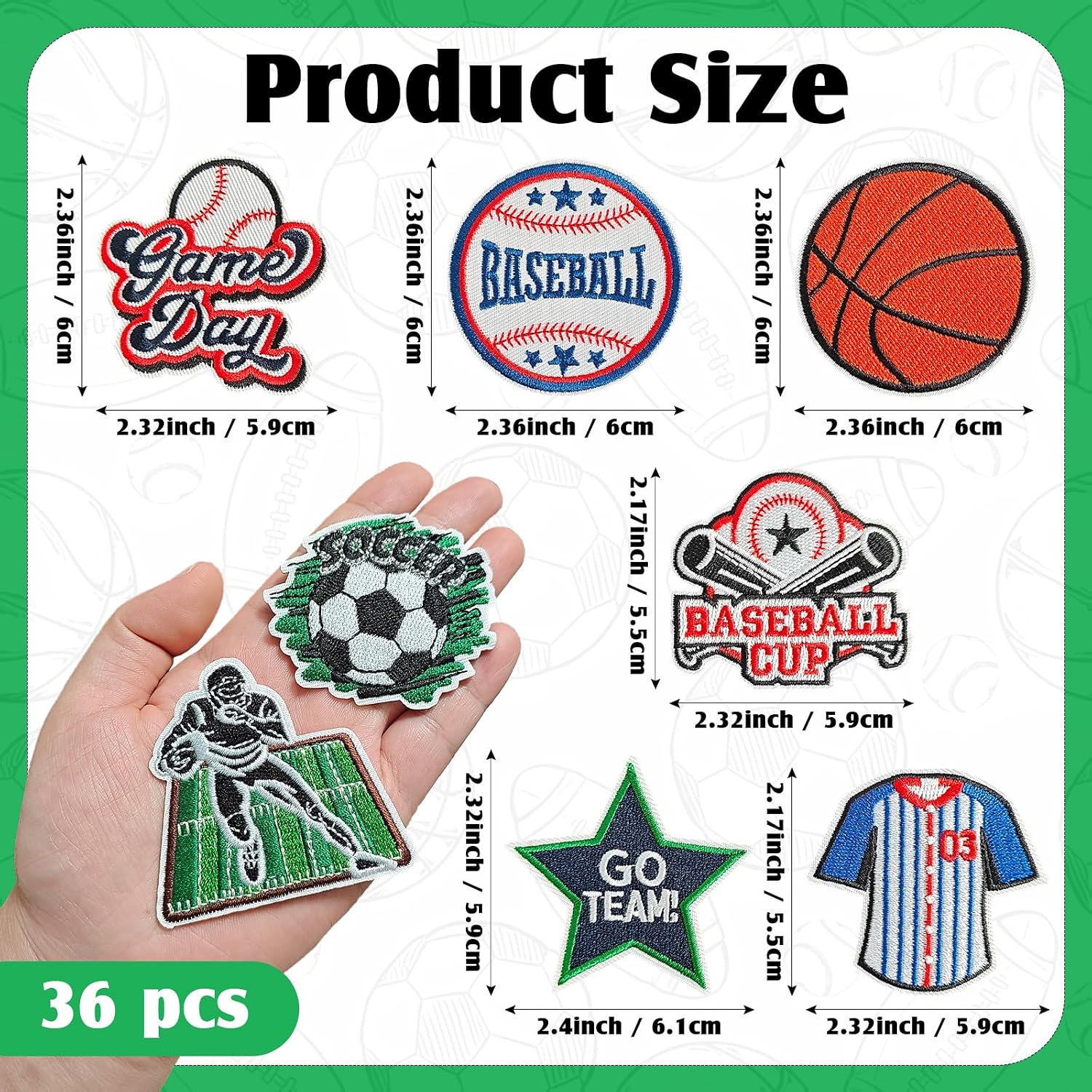 Detalle de TXSN Sports Iron-On Patches, Embroidered Cotton Ball-Sport Appliqués