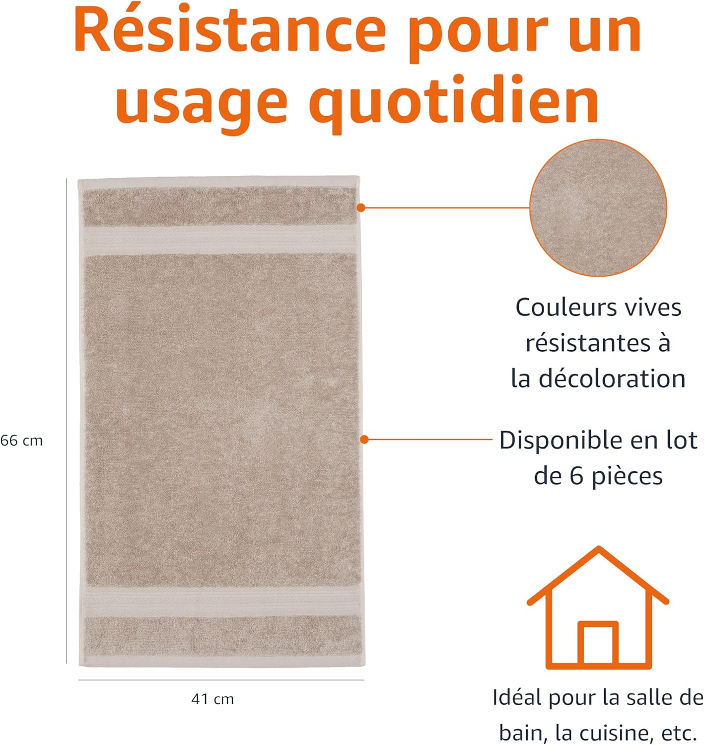 Detalle de Amazon Basics Lot de 6 Serviettes de Toilette en coton biologique – Taupe, 41 x 66 cm