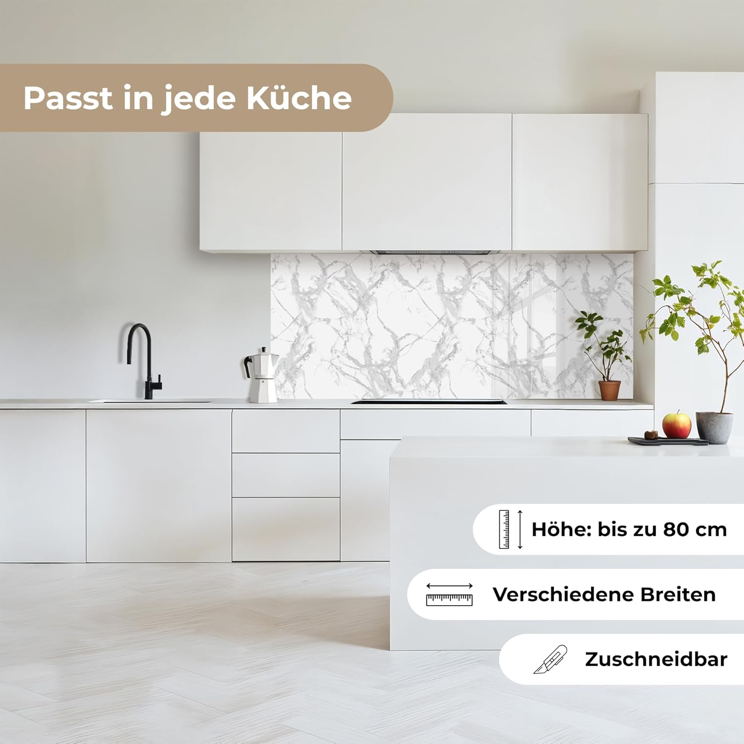 Detalle de KitchenYeah© Spritzschutz Küche 60x150 cm – selbstklebende Küchenrückwand im Marmor-Look, grau mit Adern