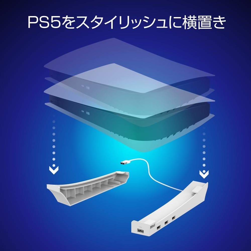Detalle de アローン ALG-P5U3YS PS5用横置きHUBスタンド ホワイト、USB2.0ポート4基