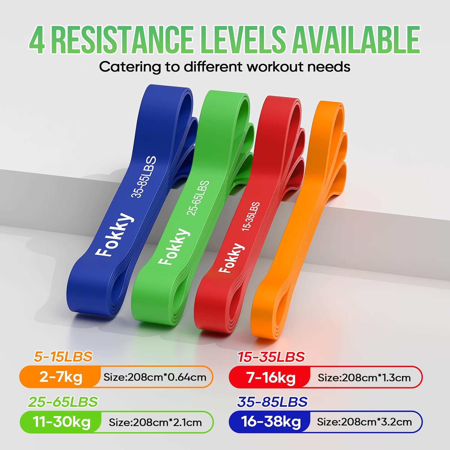 Thumbnail 1 de Fokky Resistance Bands Widerstandsbänder-Set (4 Stufen) inkl. Türanker, Übungsposter & Tragetasche