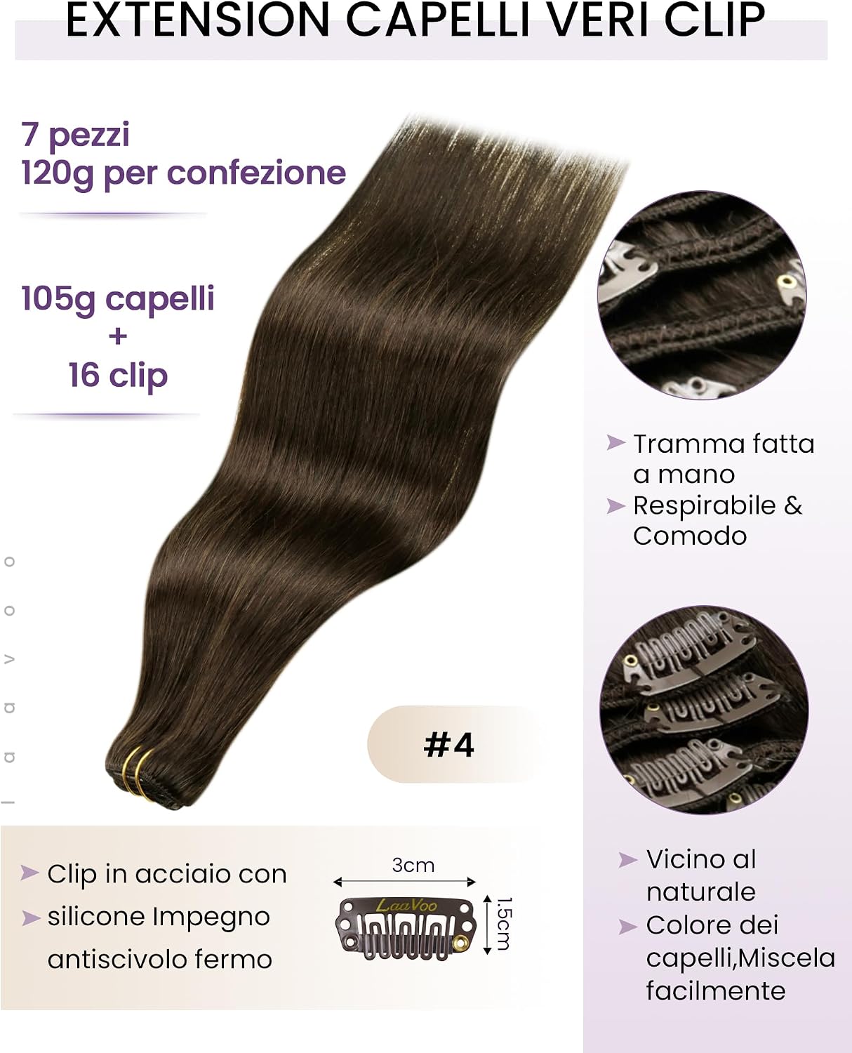 Thumbnail 2 de LaaVoo extension capelli veri clip 60 cm